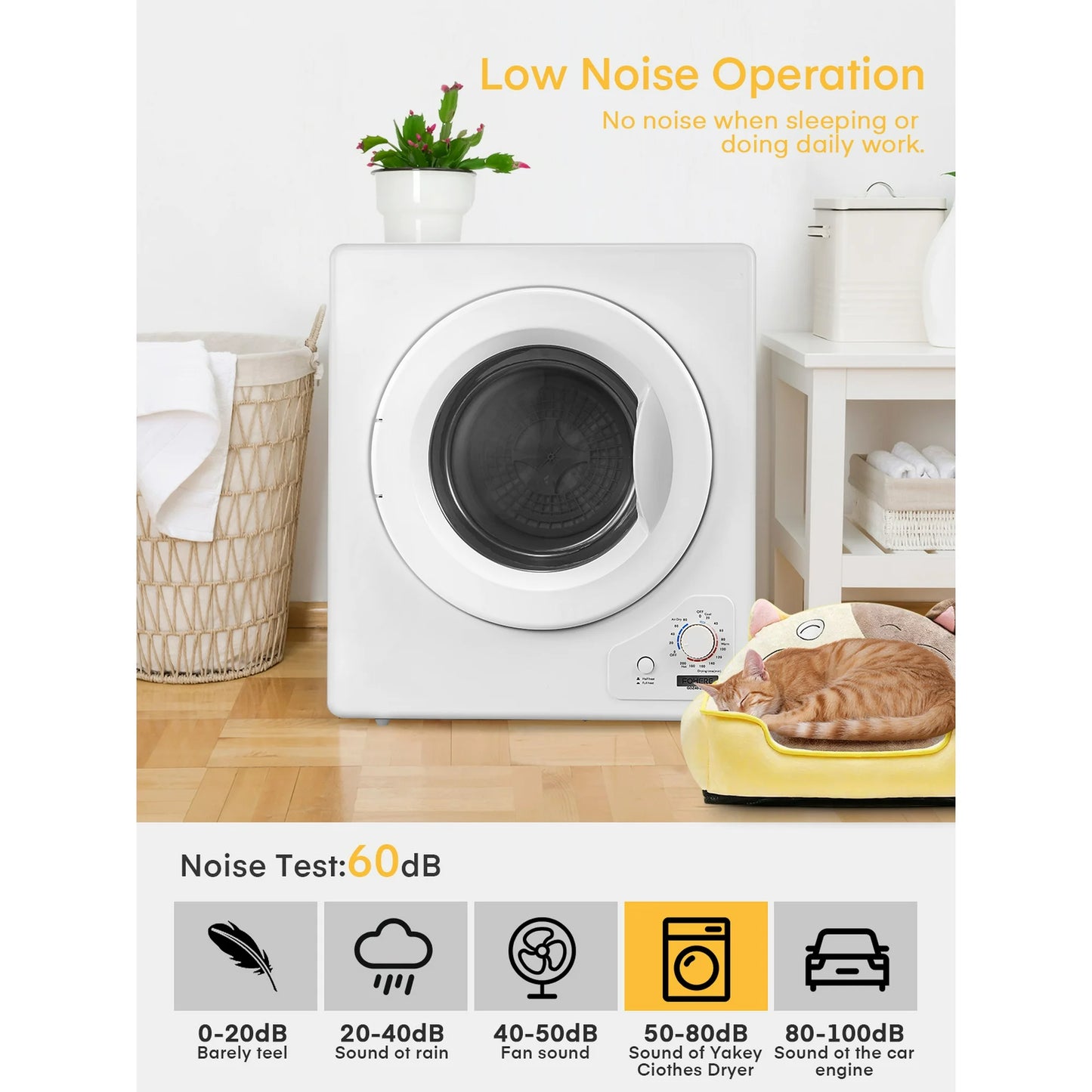 FOHERE 2.9 cu. ft Compact Electric Dryer with 5 Control Modes, for Apartments, RVs, Dorms, White