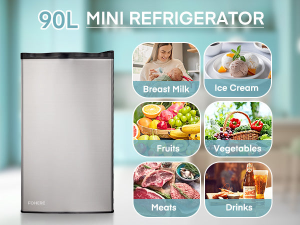 3.2 Cu.ft Mini Refrigerator with 7 Temp Control, Compact Fridge with Freezer, Low Noise, Stainless Steel