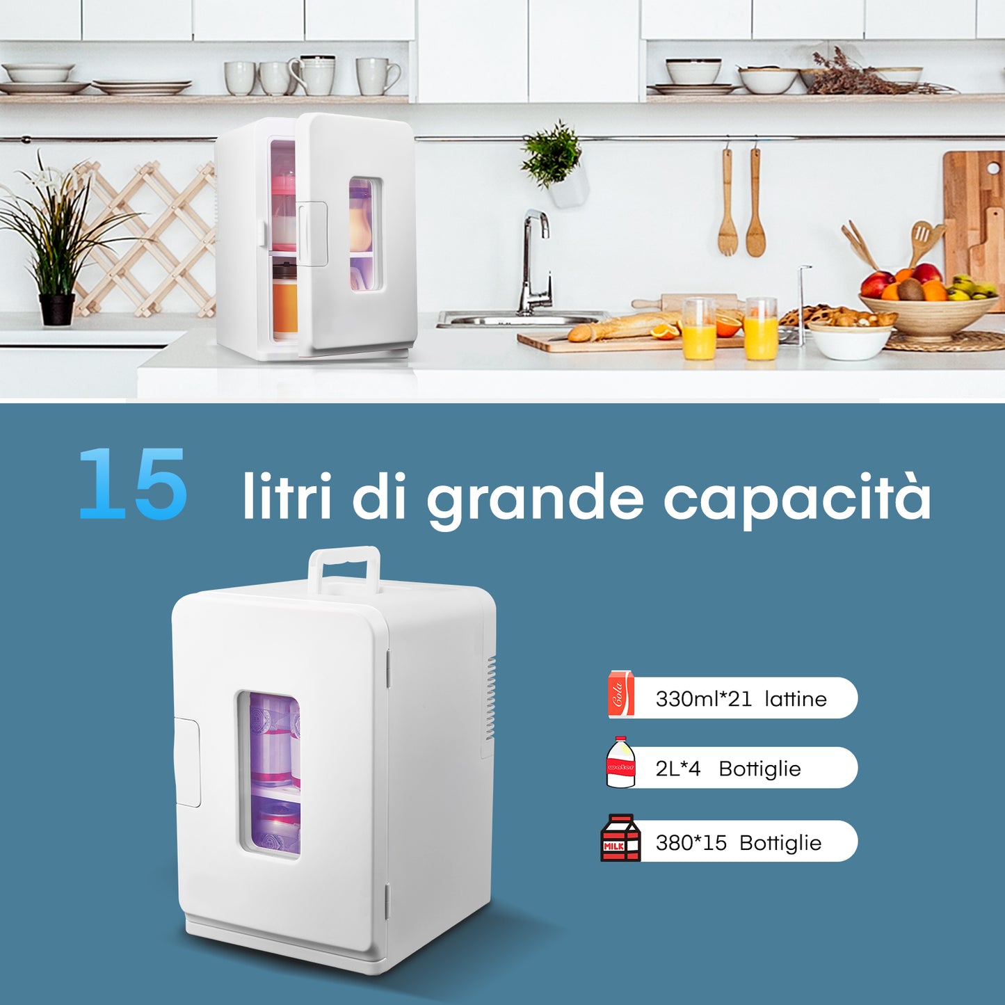 15L Mini Fridge for Bedroom, Portable Mini Refrigerator, AC/DC Power, 2 in 1 Mode for Office, Dorm and Car, White