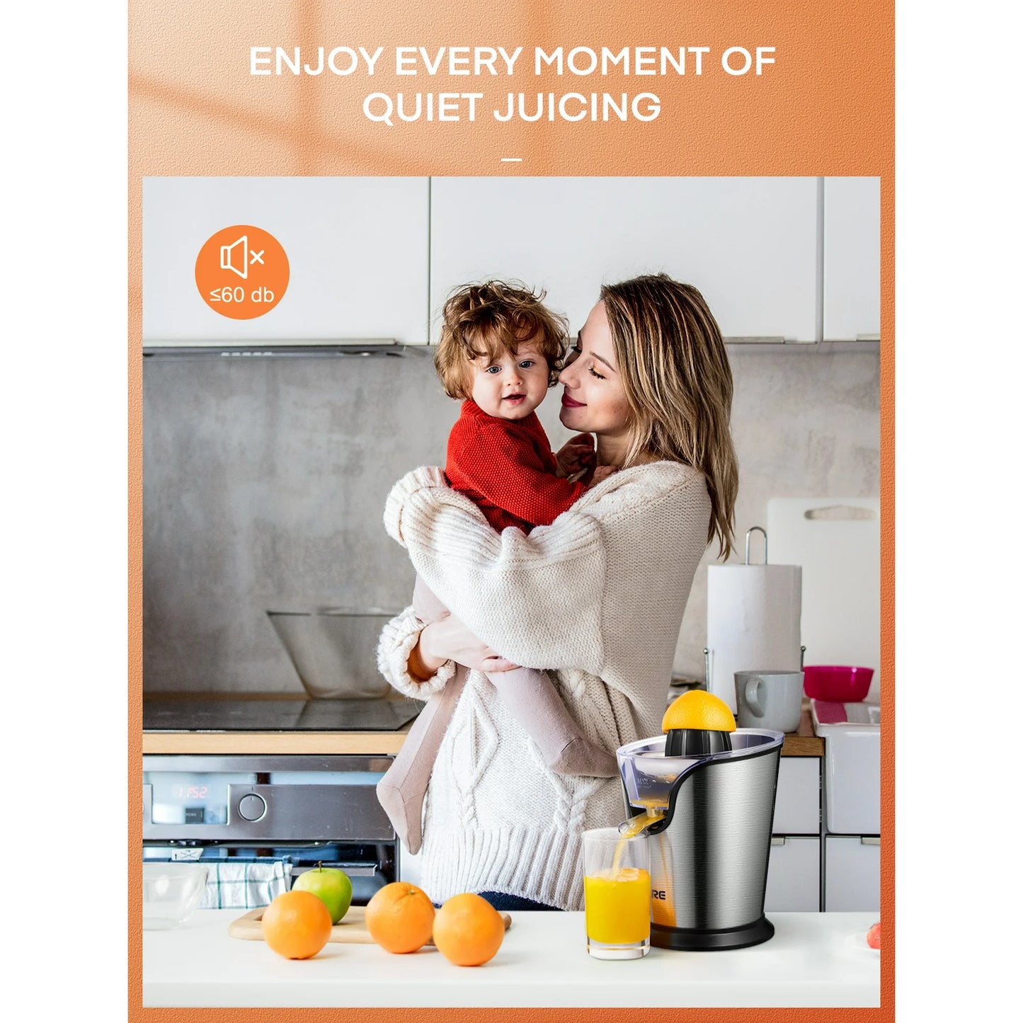 FOHERE Electric Citrus Juicer, Orange Juicer Machine with 2 Size Cones, Stainless Steel Citrus Press Juicer for Orange Lemon