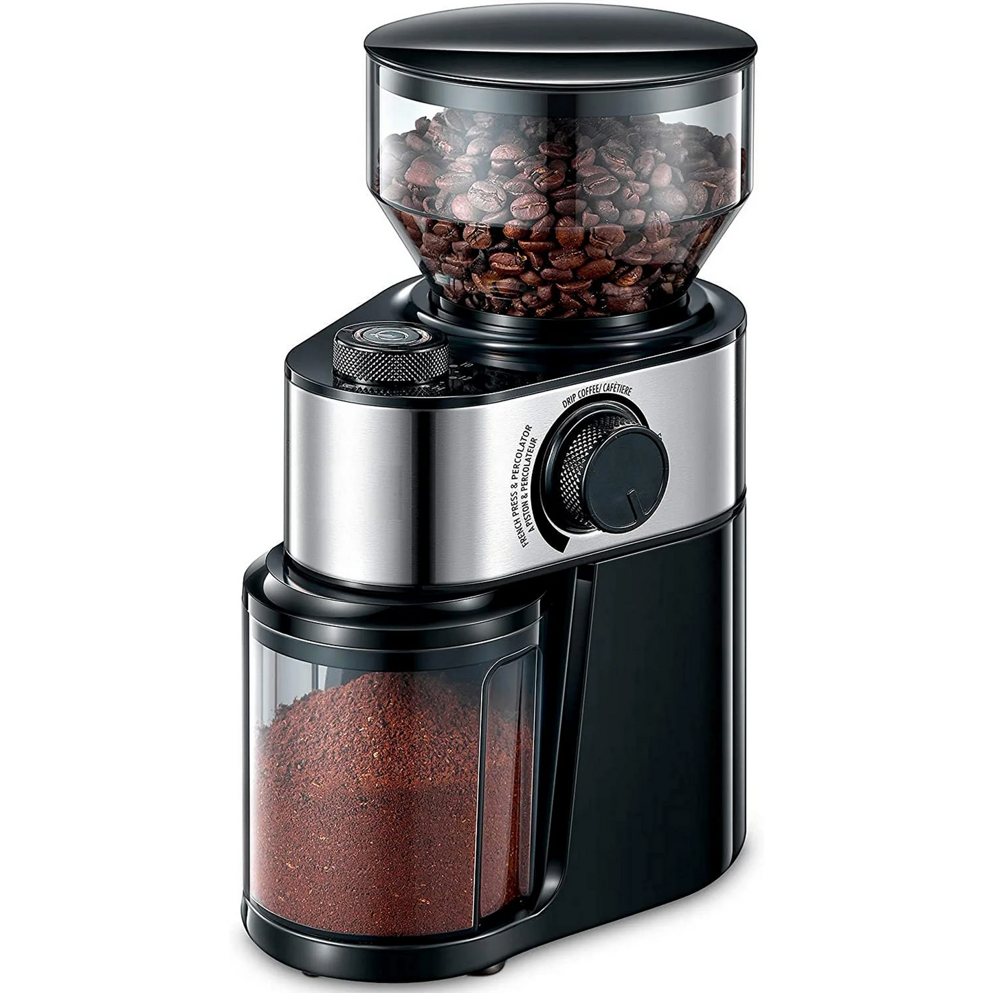 Electric Burr Mill Coffee Grinder with 18 Precise Grind Settings for Espresso, Drip and French Press - Adjustable Burr Grinder in Black