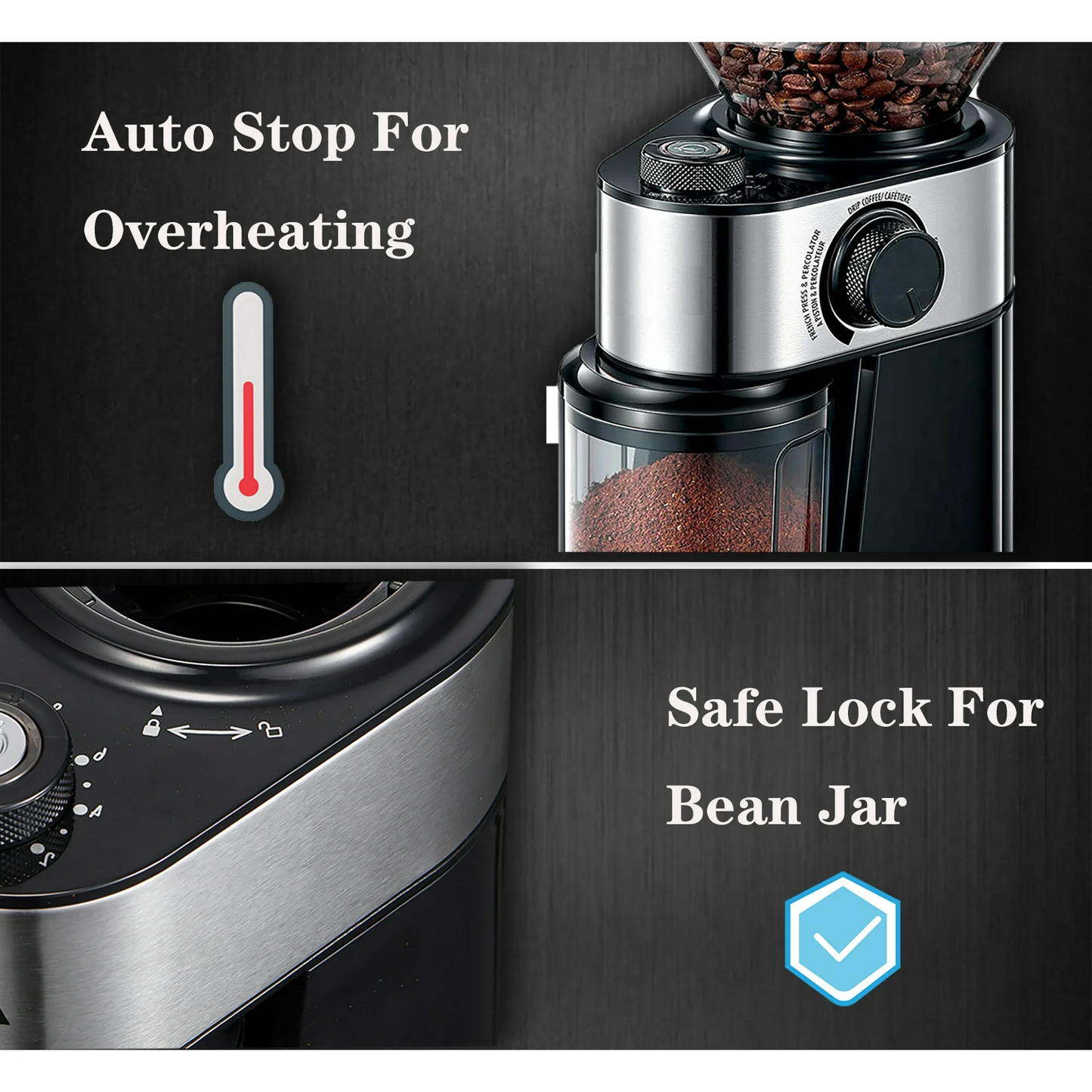 Electric Burr Mill Coffee Grinder with 18 Precise Grind Settings for Espresso, Drip and French Press - Adjustable Burr Grinder in Black