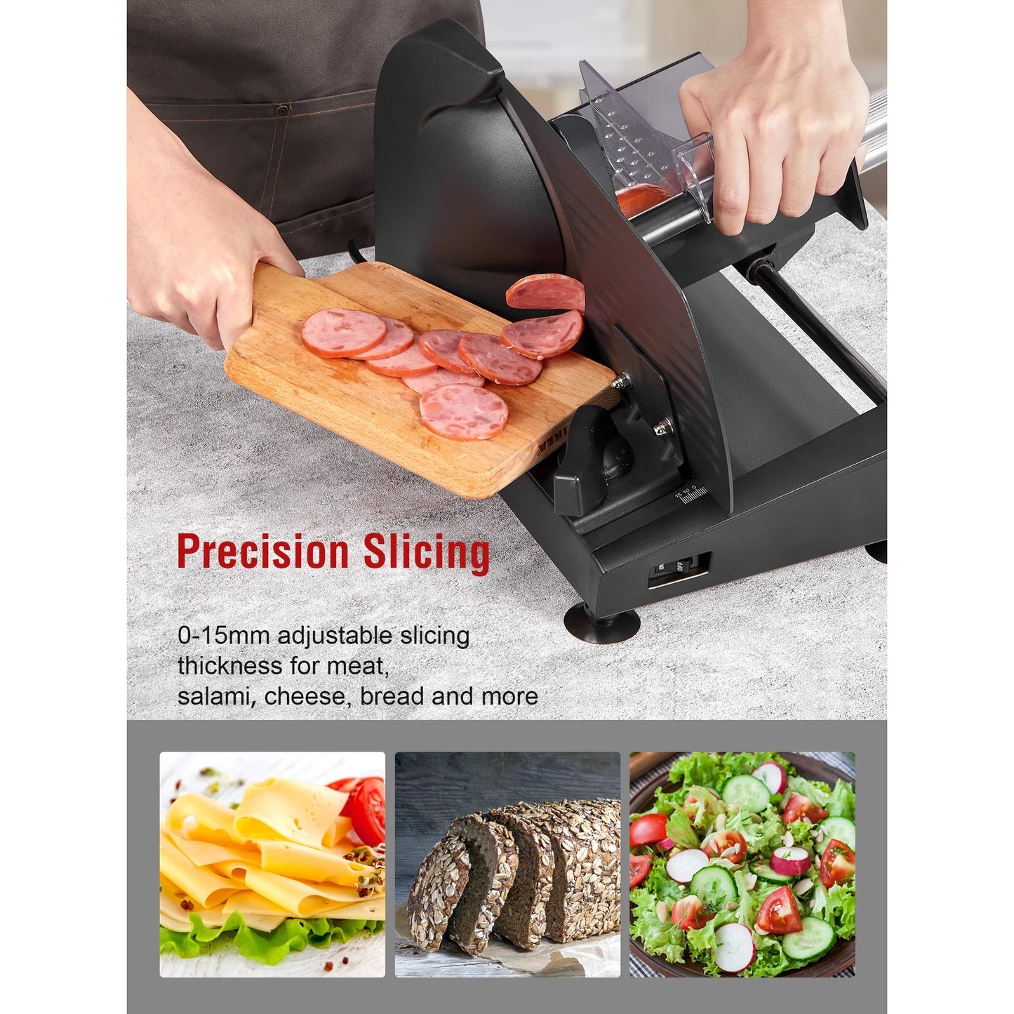 Meat Slicer, 200W Deli & Food Slicer with Two Removable 7.5’’ Stainless Steel Blade with Adjustable Thickness Knob (0-15mm) for Meat, Cheese, Bread