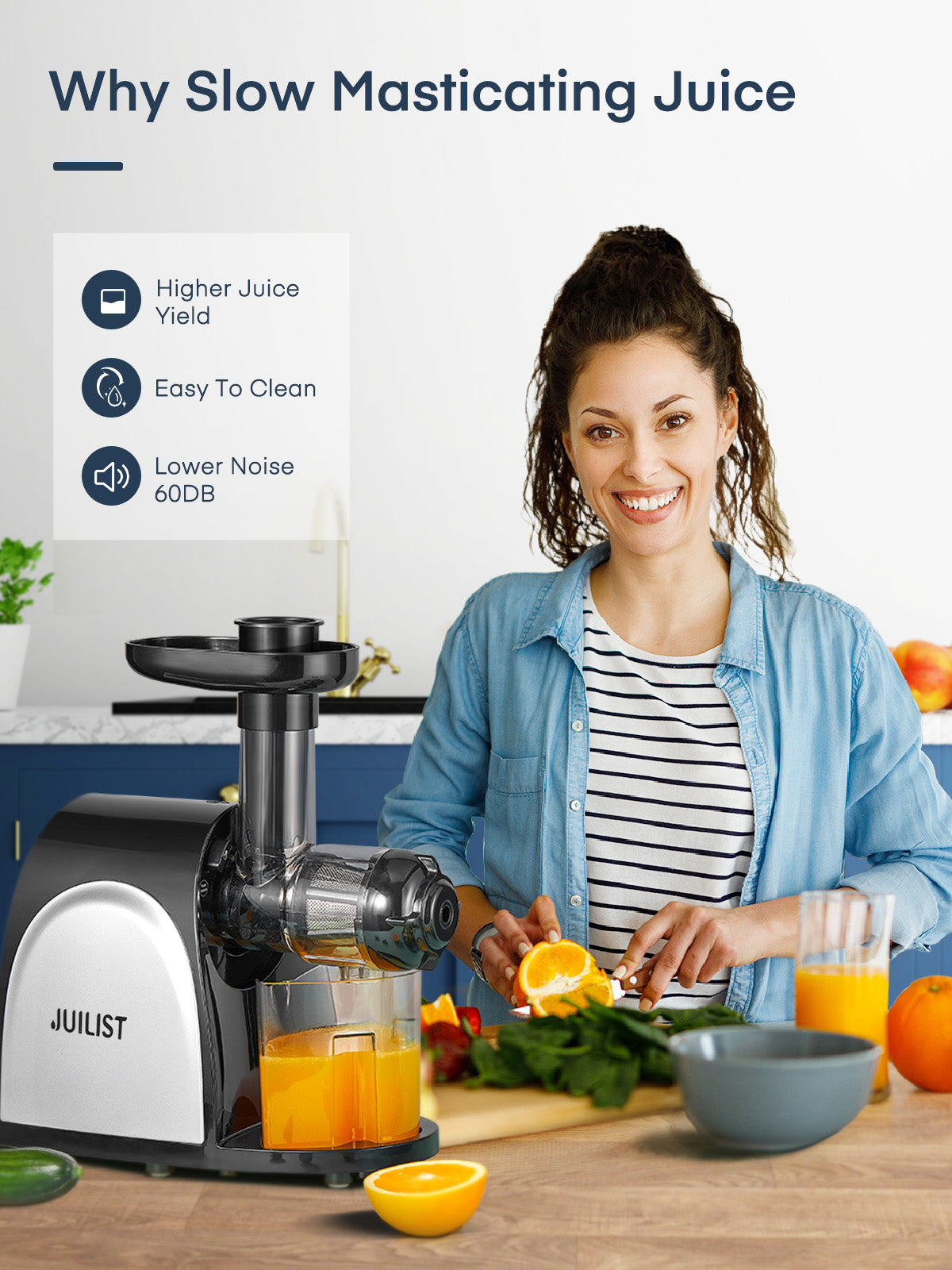 Cold Press Juicer High Juice Yield&Easy Clean, Slow Juicer with Reverse Function&Quiet Motor