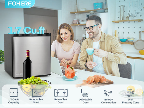 1.6 Cu.ft Mini Refrigerator with 7 Temp Control, Compact Fridge with Freezer, Low Noise, Stainless Steel