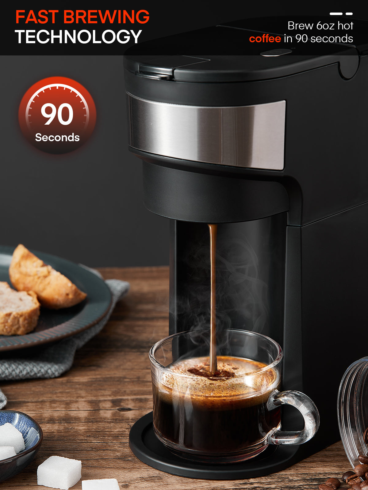 Coffee Maker, Single Serve Iced and Hot Coffee Brewer Compatible with K Pod, 1000w, 4 Brewing Sizes