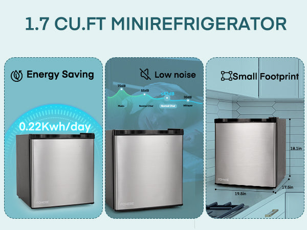 1.6 Cu.ft Mini Refrigerator with 7 Temp Control, Compact Fridge with Freezer, Low Noise, Stainless Steel