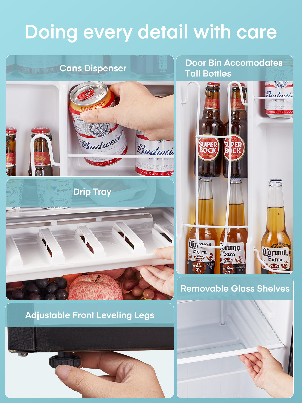 3.2 Cu.ft Mini Fridge with Freezer, Small Compact Fridge for Bedroom , Stainless Steel