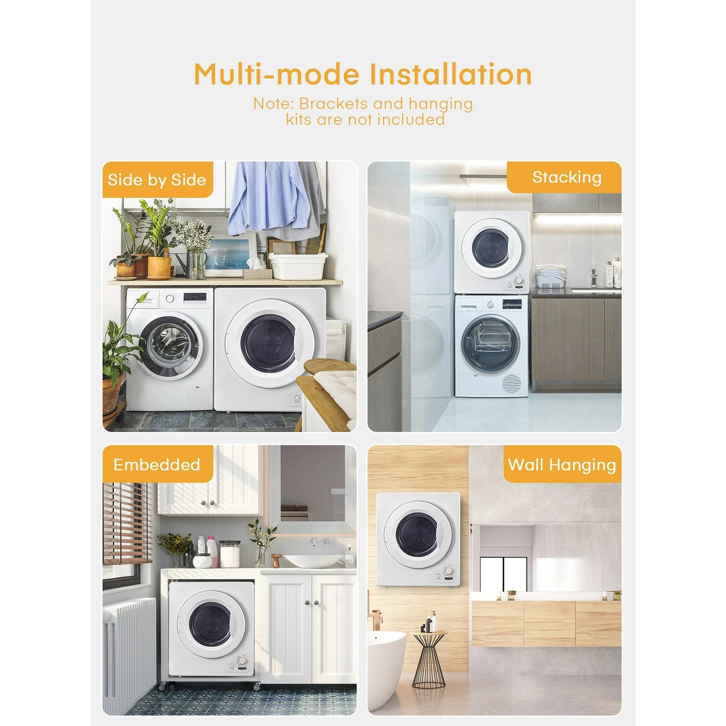 FOHERE 2.9 cu. ft Compact Electric Dryer with 5 Control Modes, for Apartments, RVs, Dorms, White