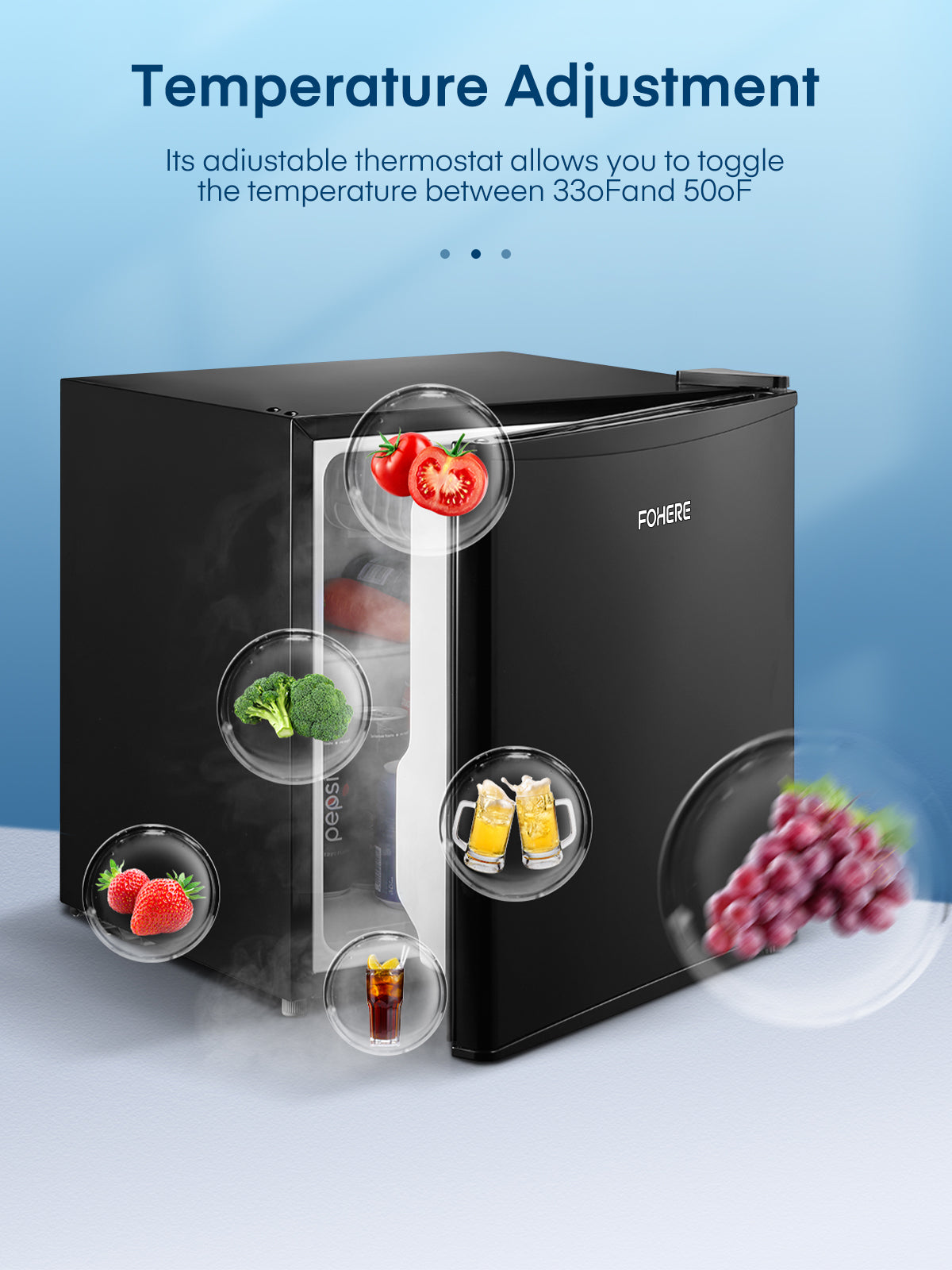 1.6 Cu.ft Single Door Mini Fridge for Drinks, Partitioned Storage, 7 Level Temp Control, Black