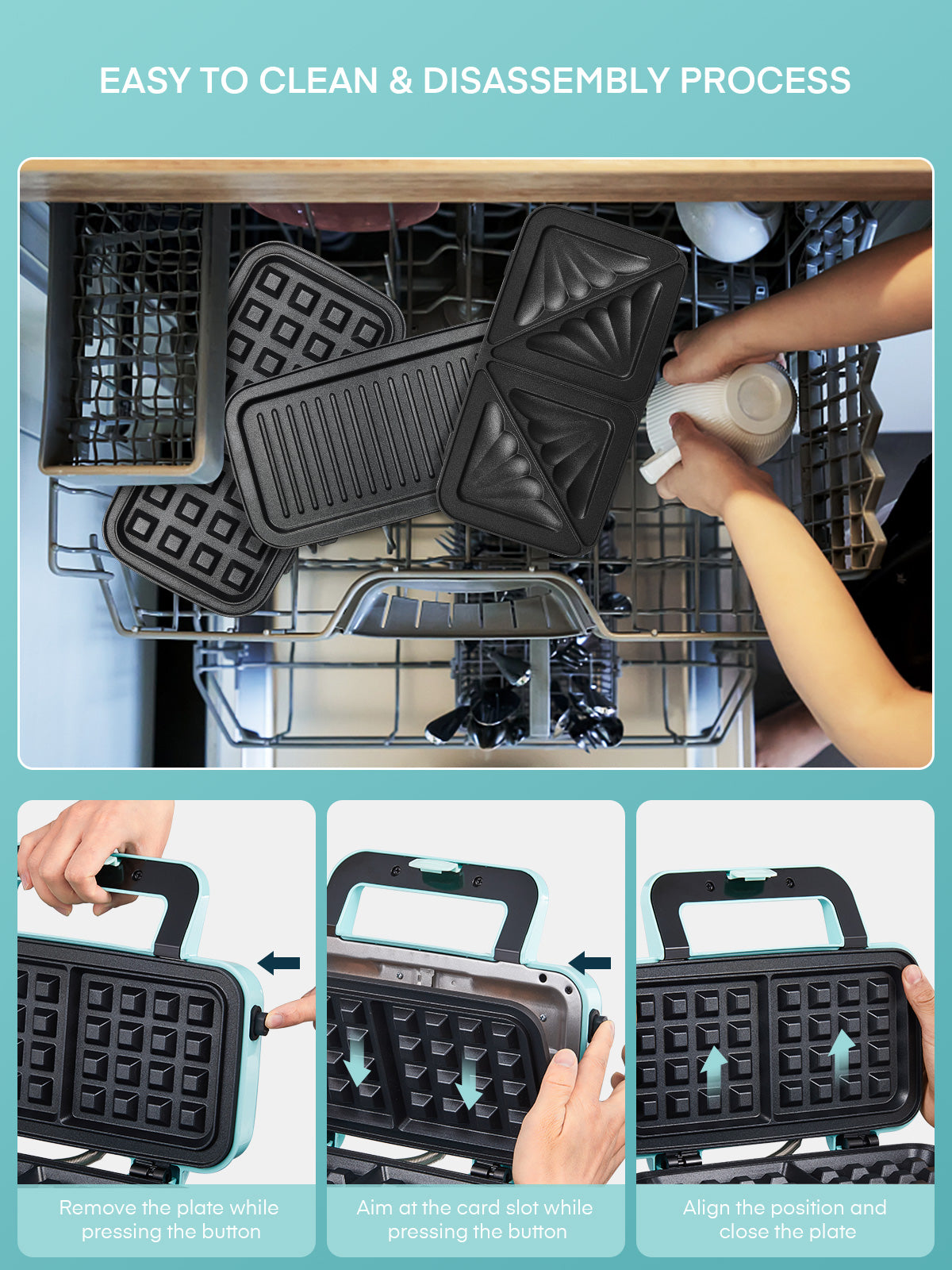 Waffle Maker 3 in 1 Sandwich Maker 1200W Panini Press With Removable Plates and 5-gear Temperature Control