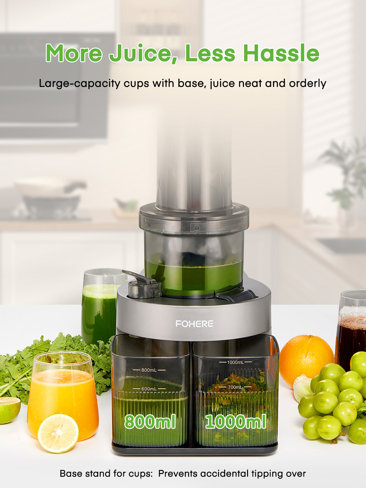 Cold Press Juicer with 5.3 Inches Feed Chute, Easy to Clean with Reverse Function