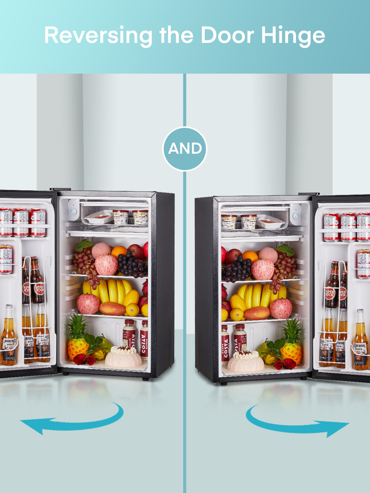 3.2 Cu.ft Mini Fridge with Freezer, Small Compact Fridge for Bedroom , Stainless Steel