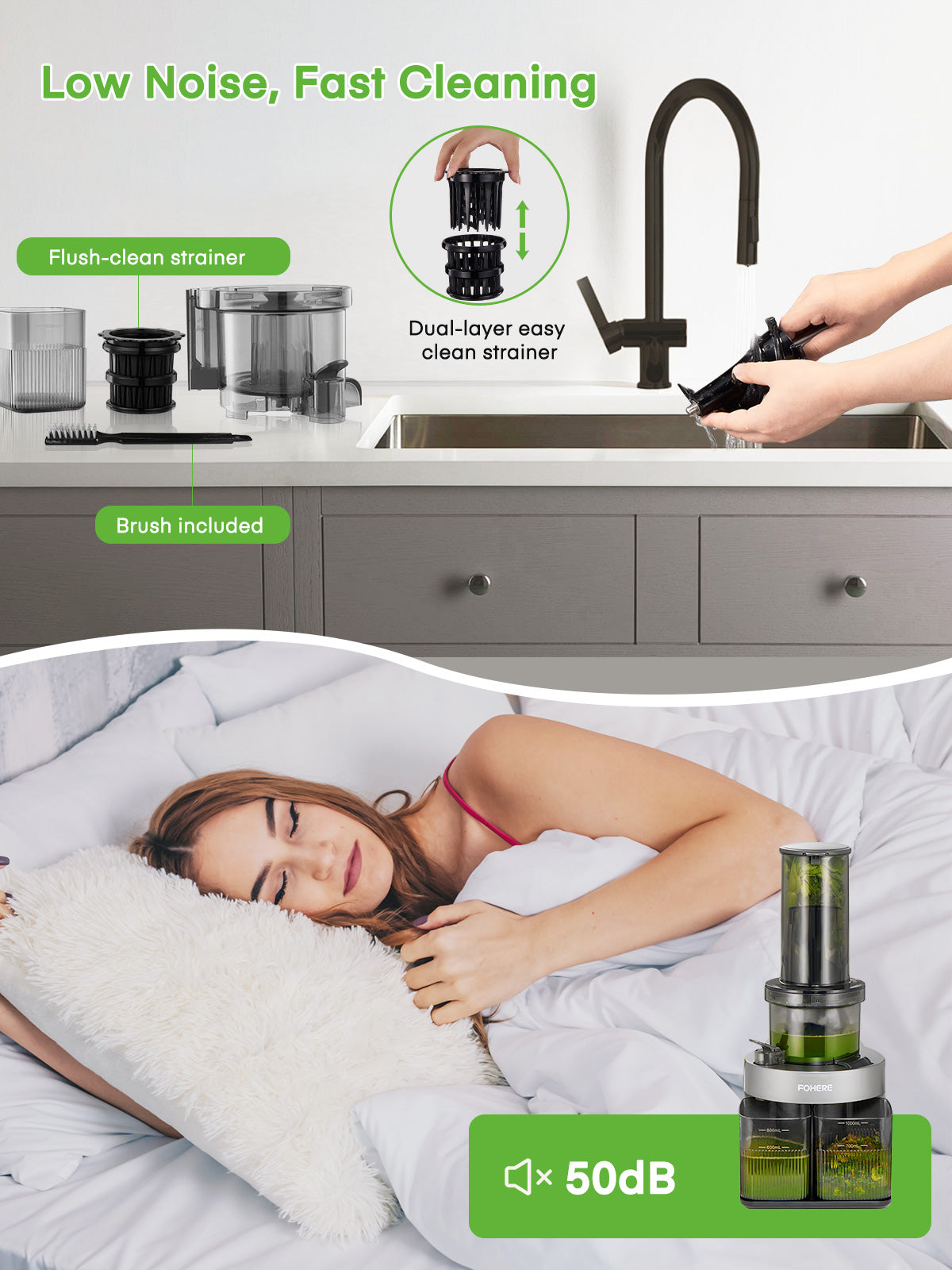 Cold Press Juicer with 5.3 Inches Feed Chute, Easy to Clean with Reverse Function