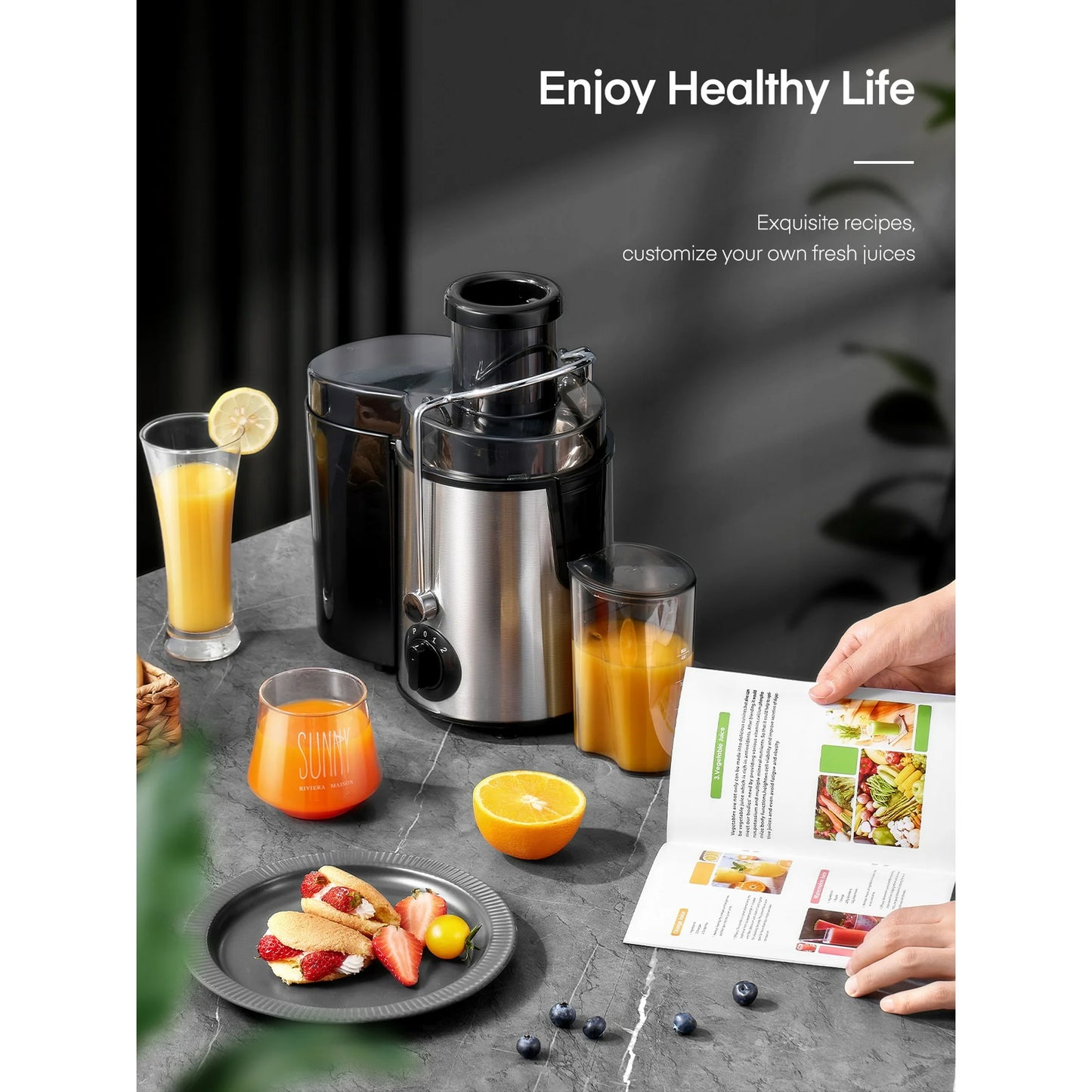 Juicer Machines, 3 Speeds 600W Upgrade Centrifugal Juicer Extractor with 3'' Feed Chute for Fruit and Vegetables
