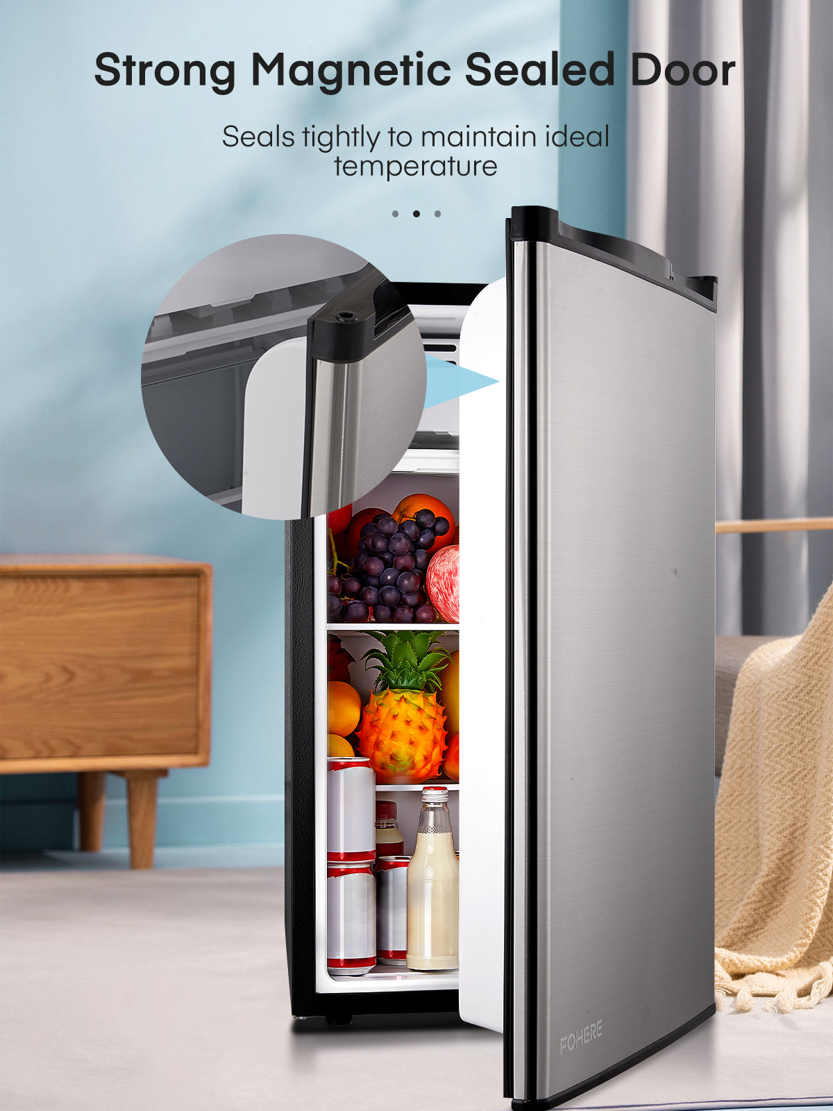 3.2 Cu.ft Mini Refrigerator with 7 Temp Control, Compact Fridge with Freezer, Low Noise, Stainless Steel
