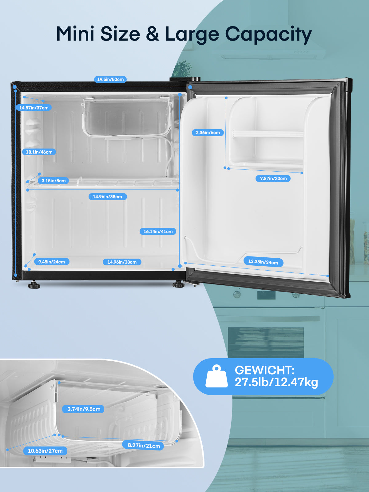 1.6 Cu.ft Single Door Mini Fridge for Drinks, Partitioned Storage, 7 Level Temp Control, Black