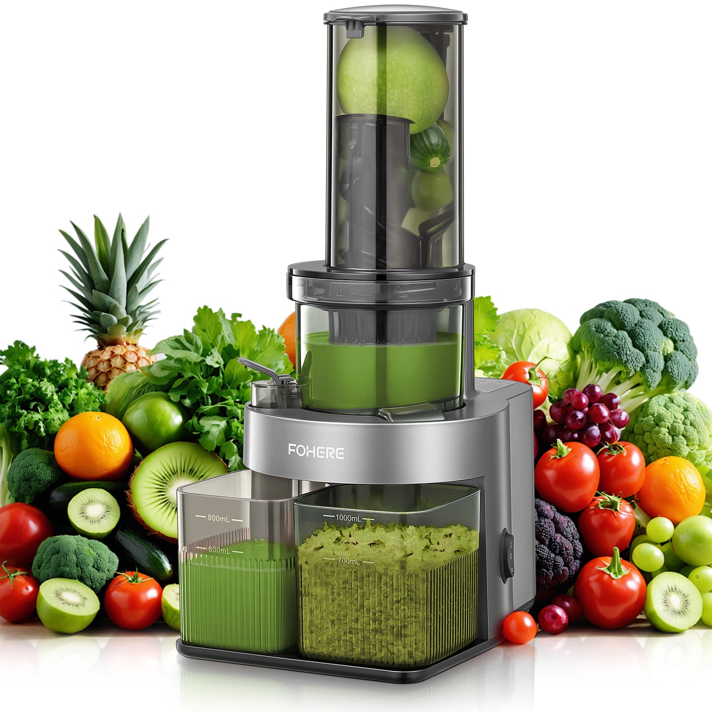 Cold Press Juicer with 5.3 Inches Feed Chute, Easy to Clean with Reverse Function