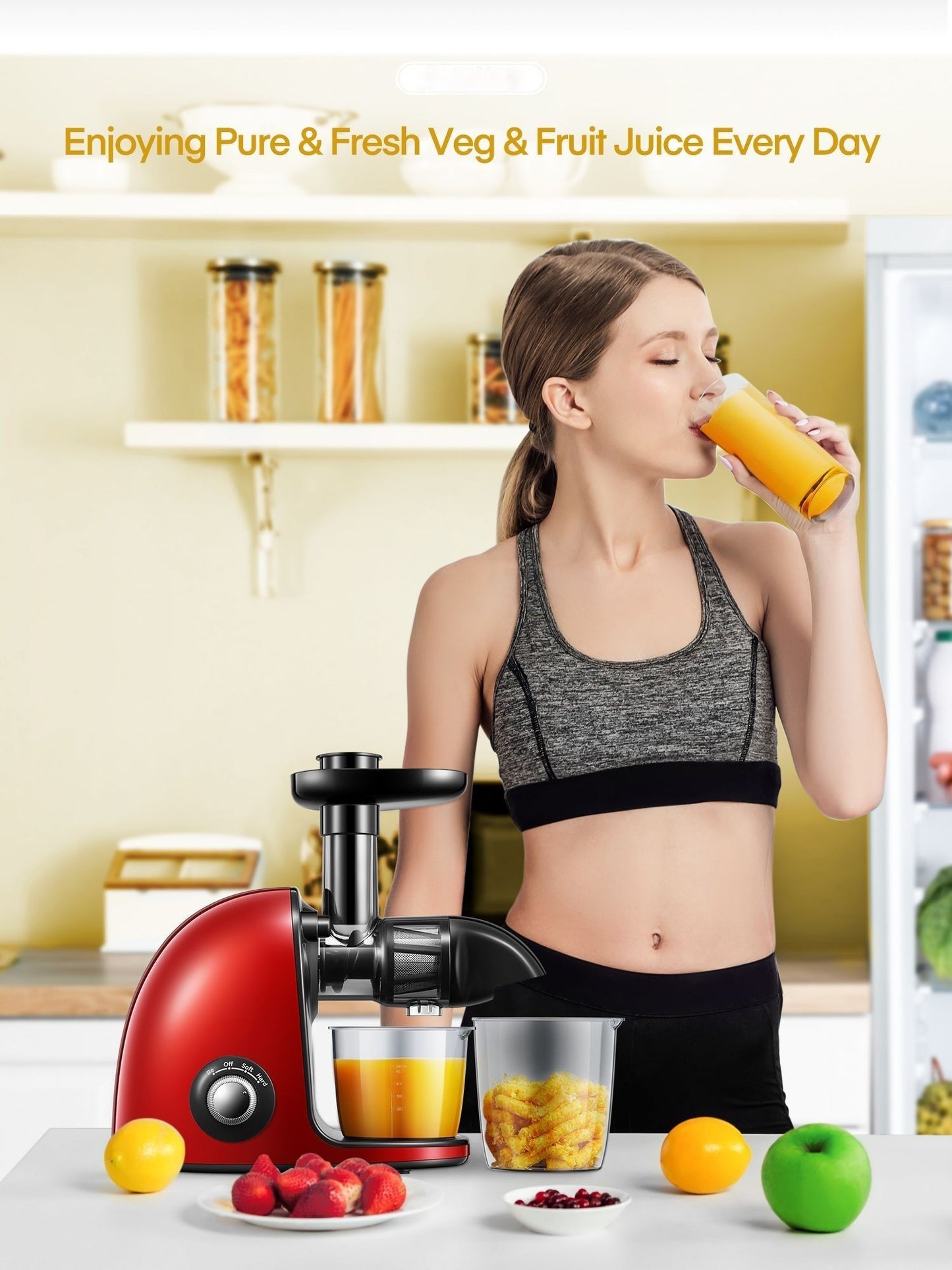 Slow Juicer Easy Clean&High Juice Yield, Cold Press Juicer Machines with Quiet Motor, 2-Speed Modes&Reverse Function
