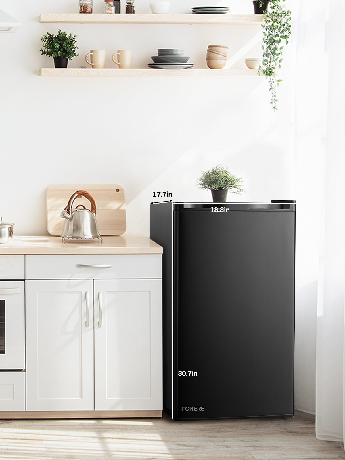 3.2 Cu.ft Single Door Mini Fridge for Drinks, Partitioned Storage, 7 Level Temp Control, Black