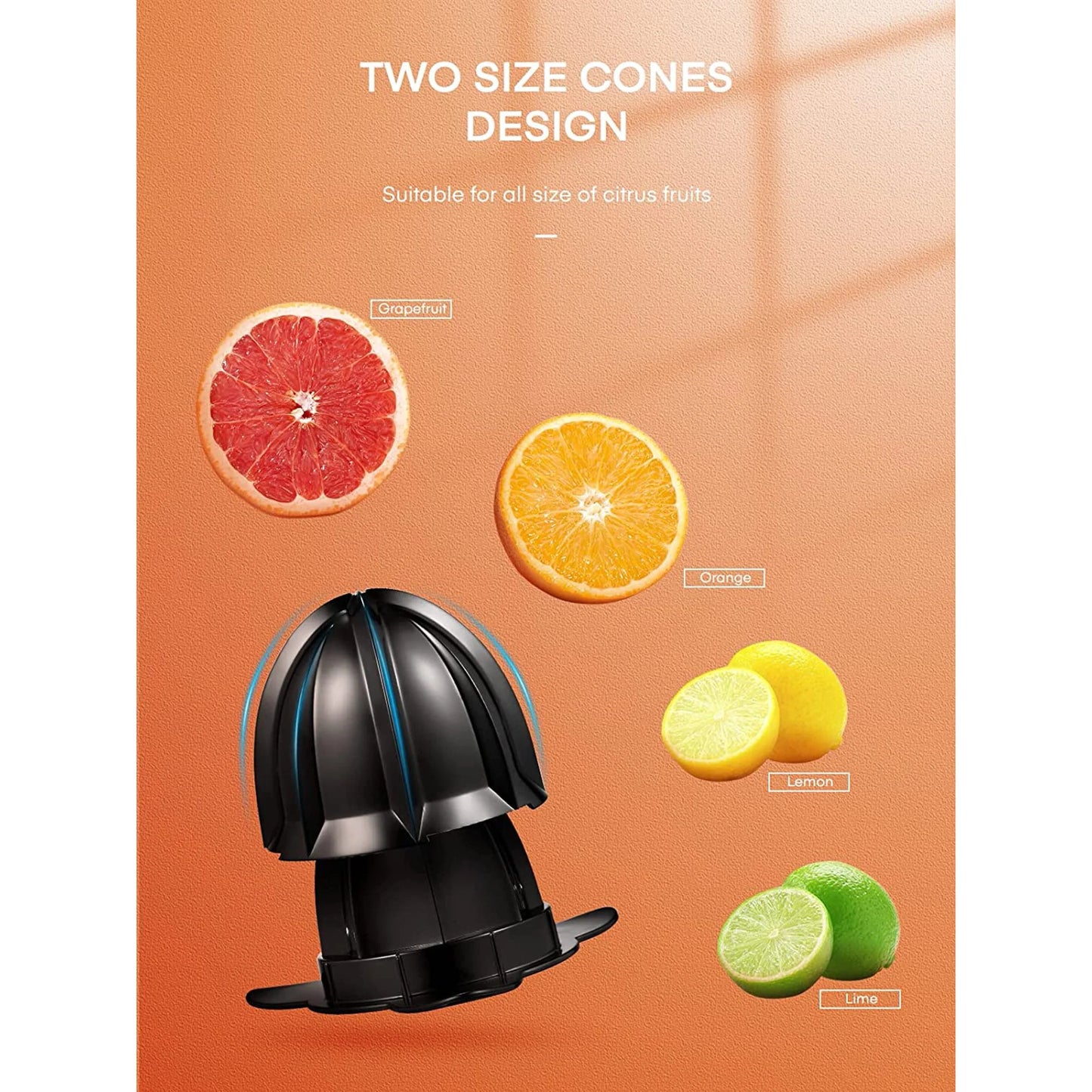 FOHERE Electric Citrus Juicer, Orange Juicer Machine with 2 Size Cones, Stainless Steel Citrus Press Juicer for Orange Lemon