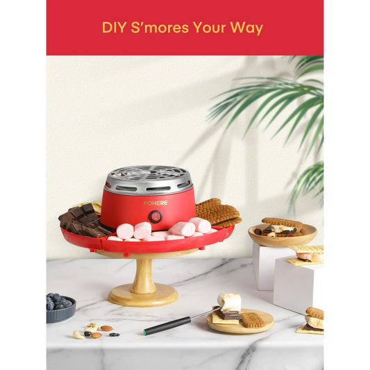 Smores Maker Tabletop Indoor with 4 Detachable Trays & 4 Roasting Forks, Red