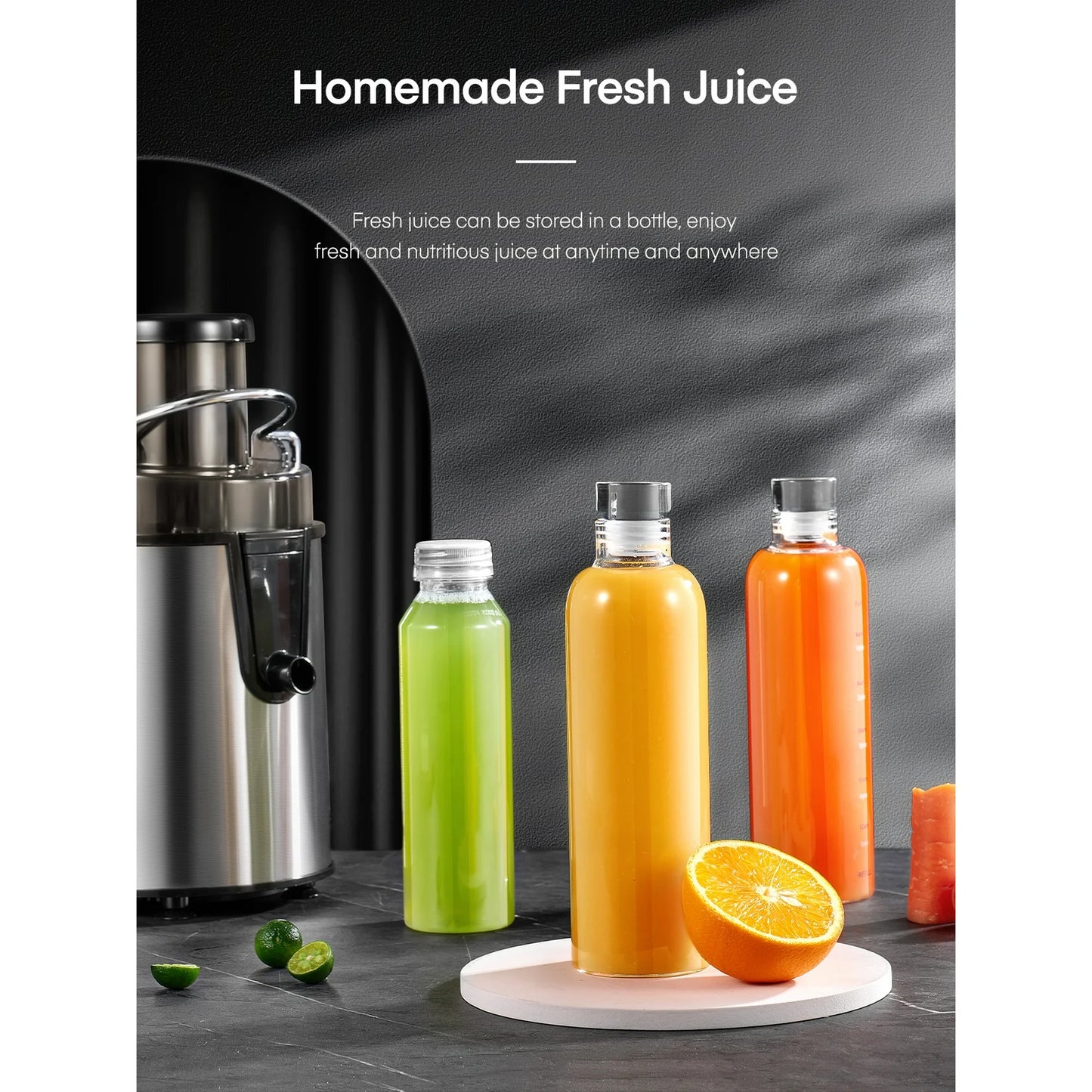 Juicer Machines, Centrifugal Juicer Extractor 3 Speeds with 3'' Feed Chute for Whole Fruit and Vegetables, Stainless Steel, Easy to Clean, Cleaning Brush and Recipe Included
