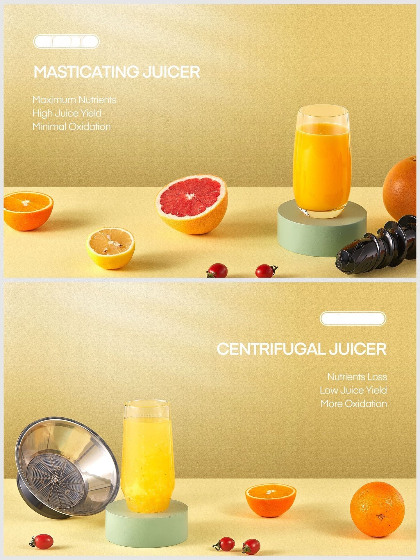 Slow Juicer Easy Clean&High Juice Yield, Cold Press Juicer Machines with Quiet Motor, 2-Speed Modes&Reverse Function