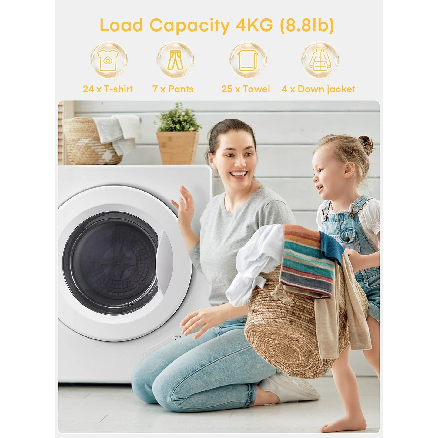 FOHERE 2.9 cu. ft Compact Electric Dryer with 5 Control Modes, for Apartments, RVs, Dorms, White