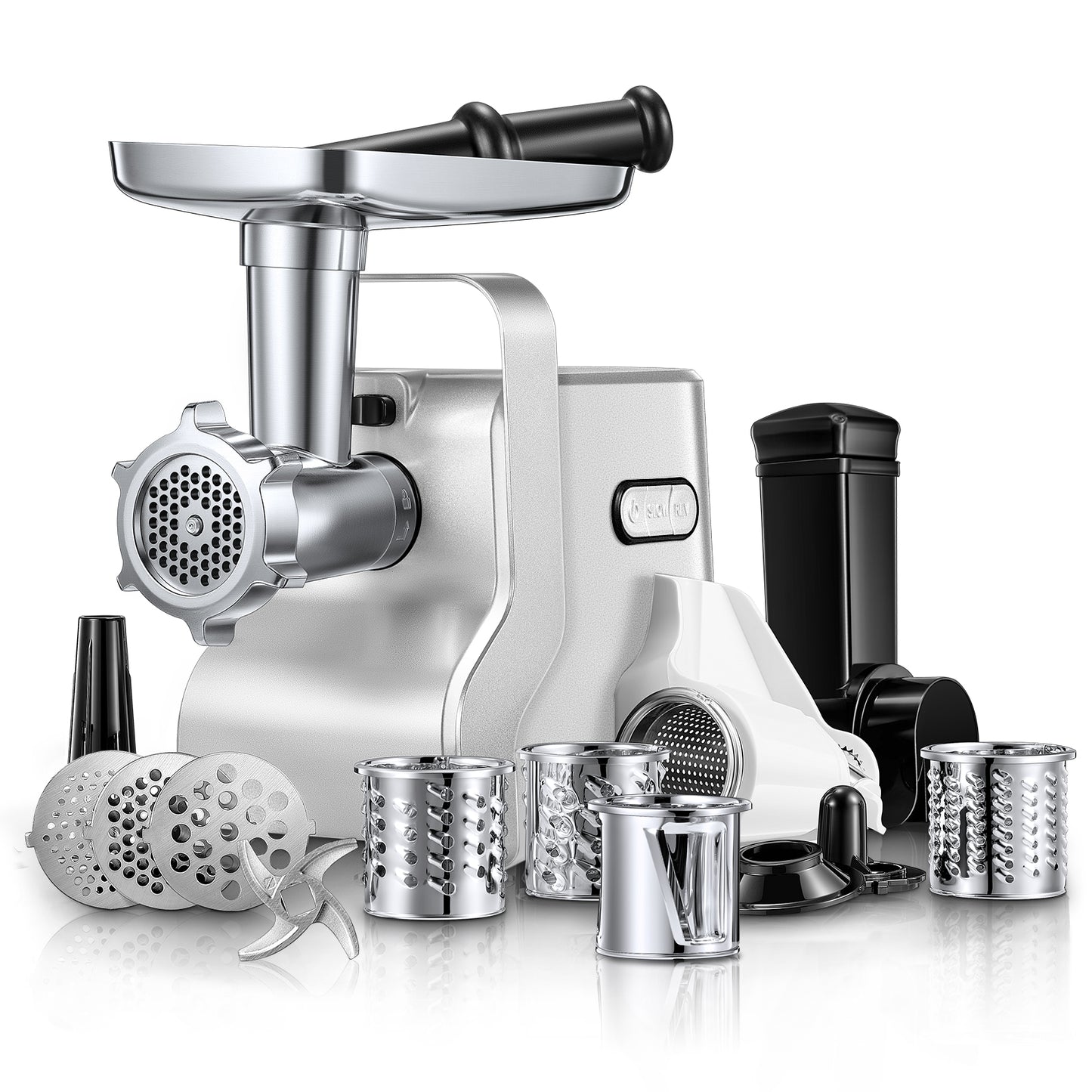 5 in1 Meat Grinder for Home Use - 3000W Max Powerful - Sausage Stuffer with 3 Stainless Steel Grinding Plates - Size #12 (silver)