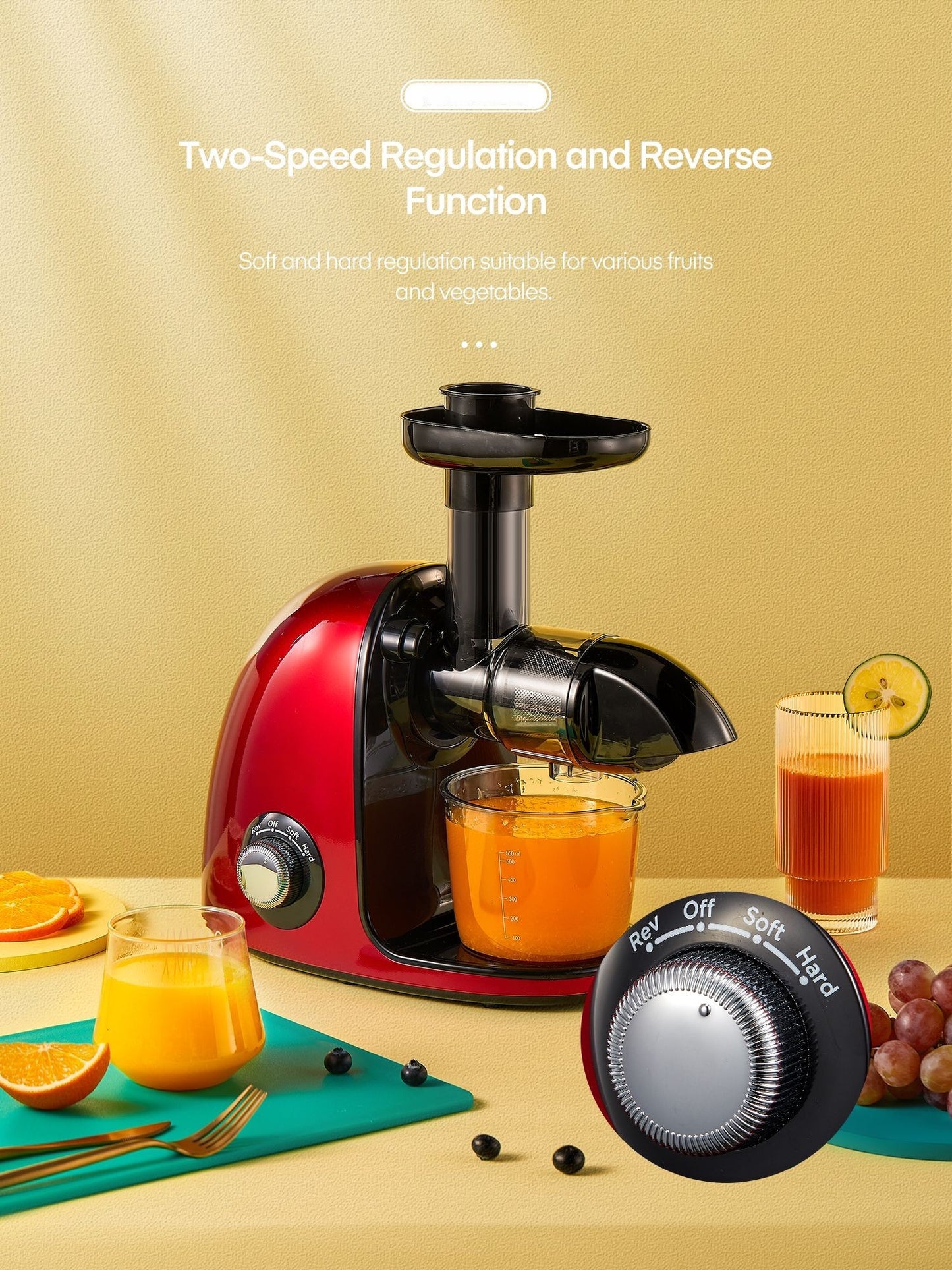 Slow Juicer Easy Clean＆High Juice Yield, Cold Press Juicer Machines with Quiet Motor, 2-Speed Modes＆Reverse Function