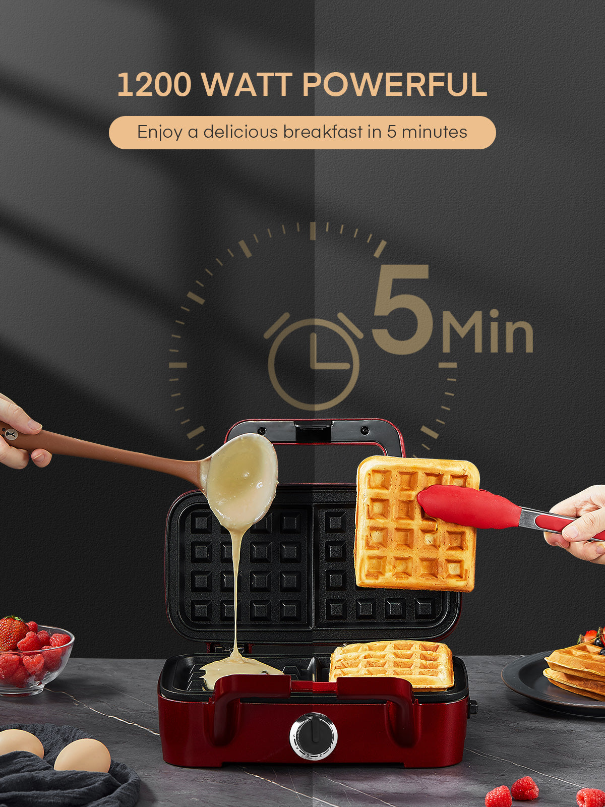 Waffle Makers, 3-in-1 Panini Press Sandwich Maker with Removable Plates, 5-gears Temperature Control