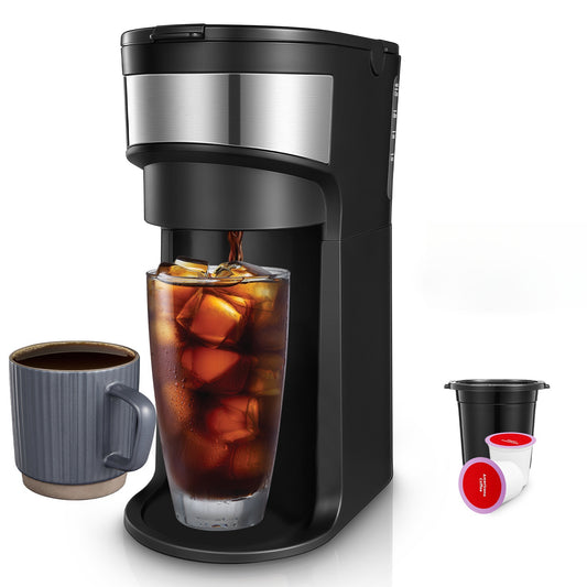 Coffee Maker, Single Serve Iced and Hot Coffee Brewer Compatible with K Pod, 1000w, 4 Brewing Sizes