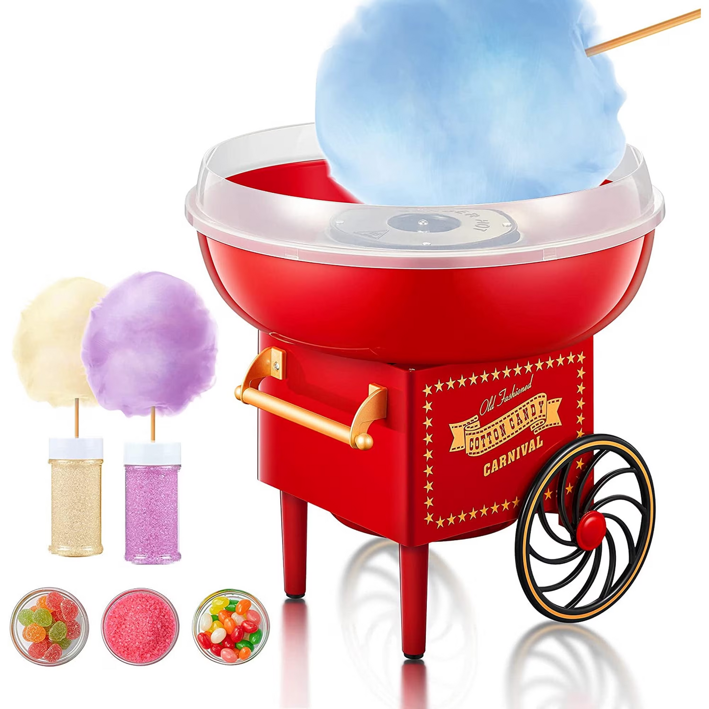 Cotton Candy Machine for Kids, Hard Candy Floss Machine with Red Retro Design, 500W