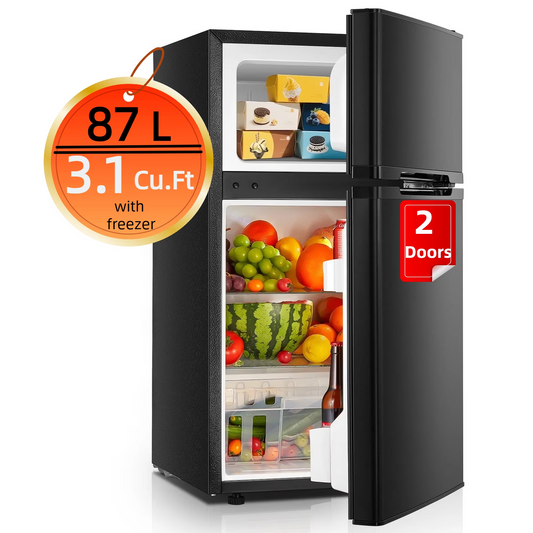 FOHERE 3.1 Cu. Ft. 2-Door Compact Mini Refrigerator with Freezer for Bedroom, Office & College Dorm