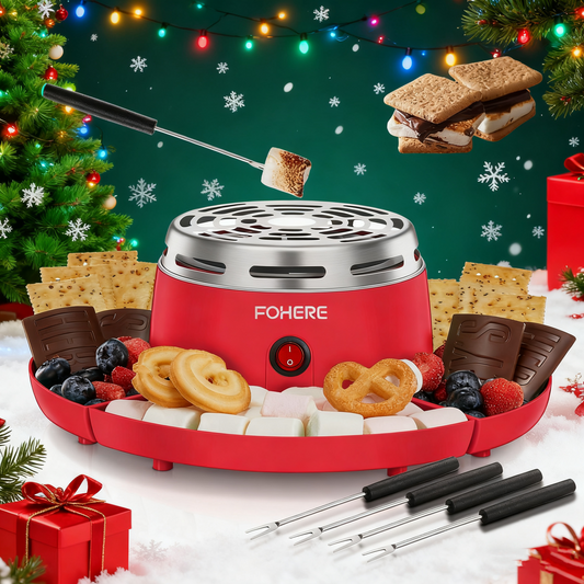 Smores Maker Tabletop Indoor with 4 Detachable Trays & 4 Roasting Forks, Red