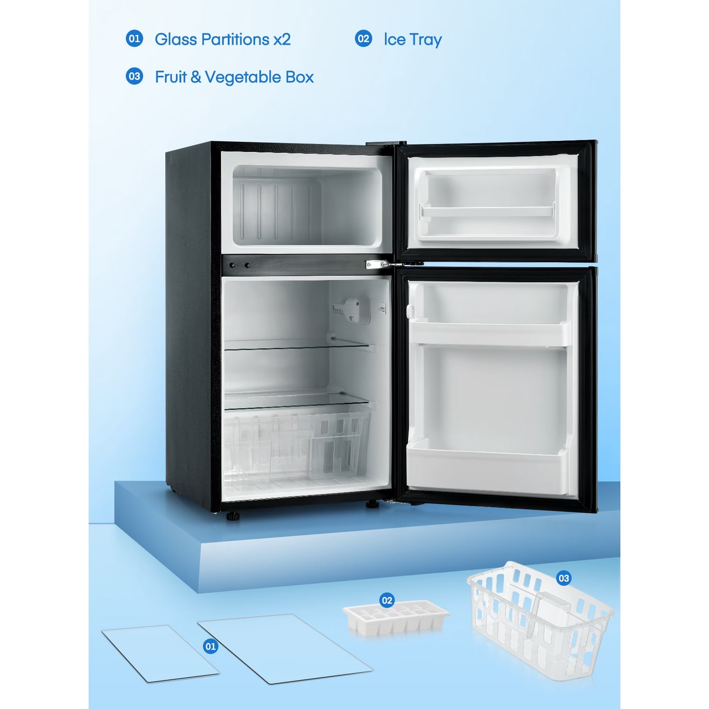 FOHERE 3.1 Cu. Ft. 2-Door Compact Mini Refrigerator with Freezer for Bedroom, Office & College Dorm