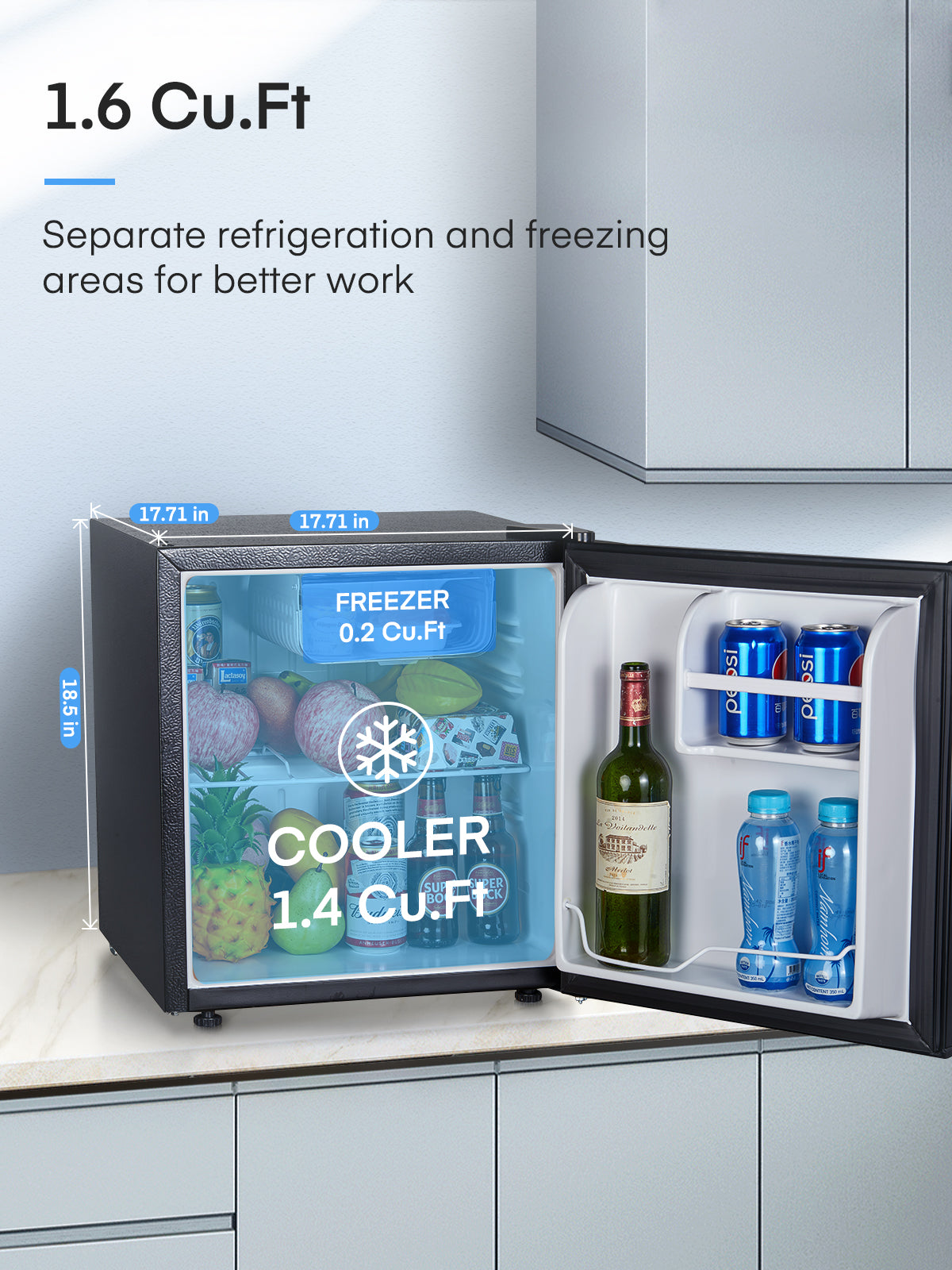 1.6 Cu.ft Mini Fridge with Freezer, Small Compact Fridge for Bedroom , Stainless Steel