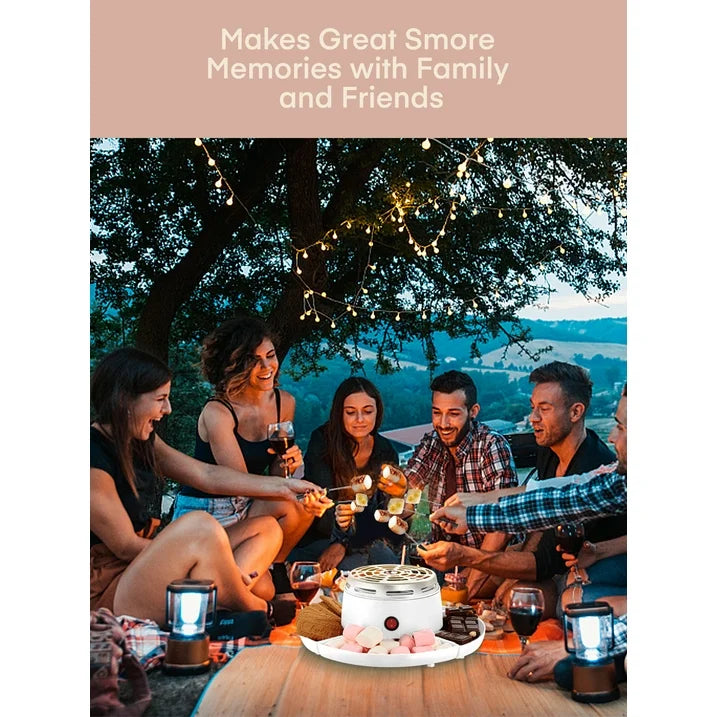 Smores Maker Tabletop Indoor with 4 Detachable Trays & 4 Roasting Forks, White
