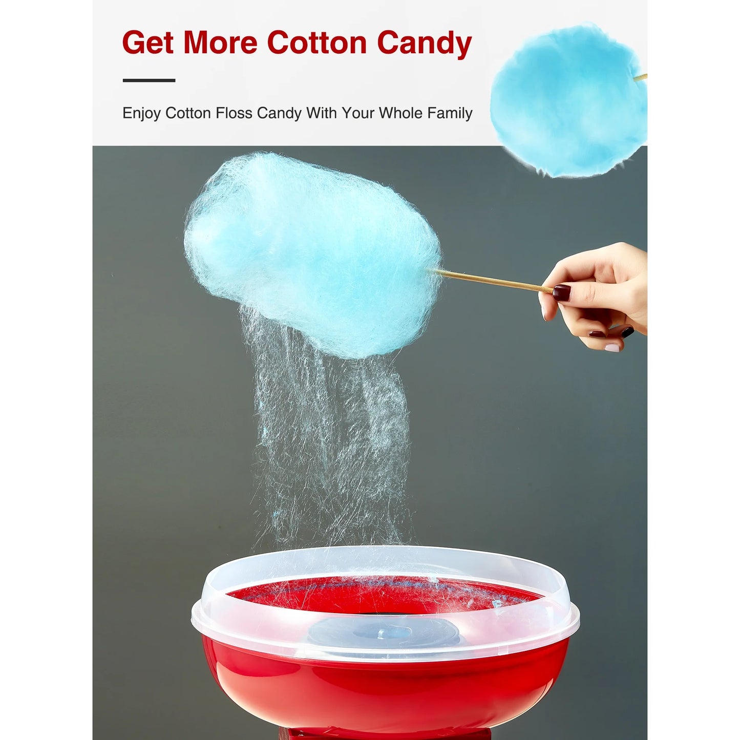 Cotton Candy Machine for Kids, Hard Candy Floss Machine with Red Retro Design, 500W