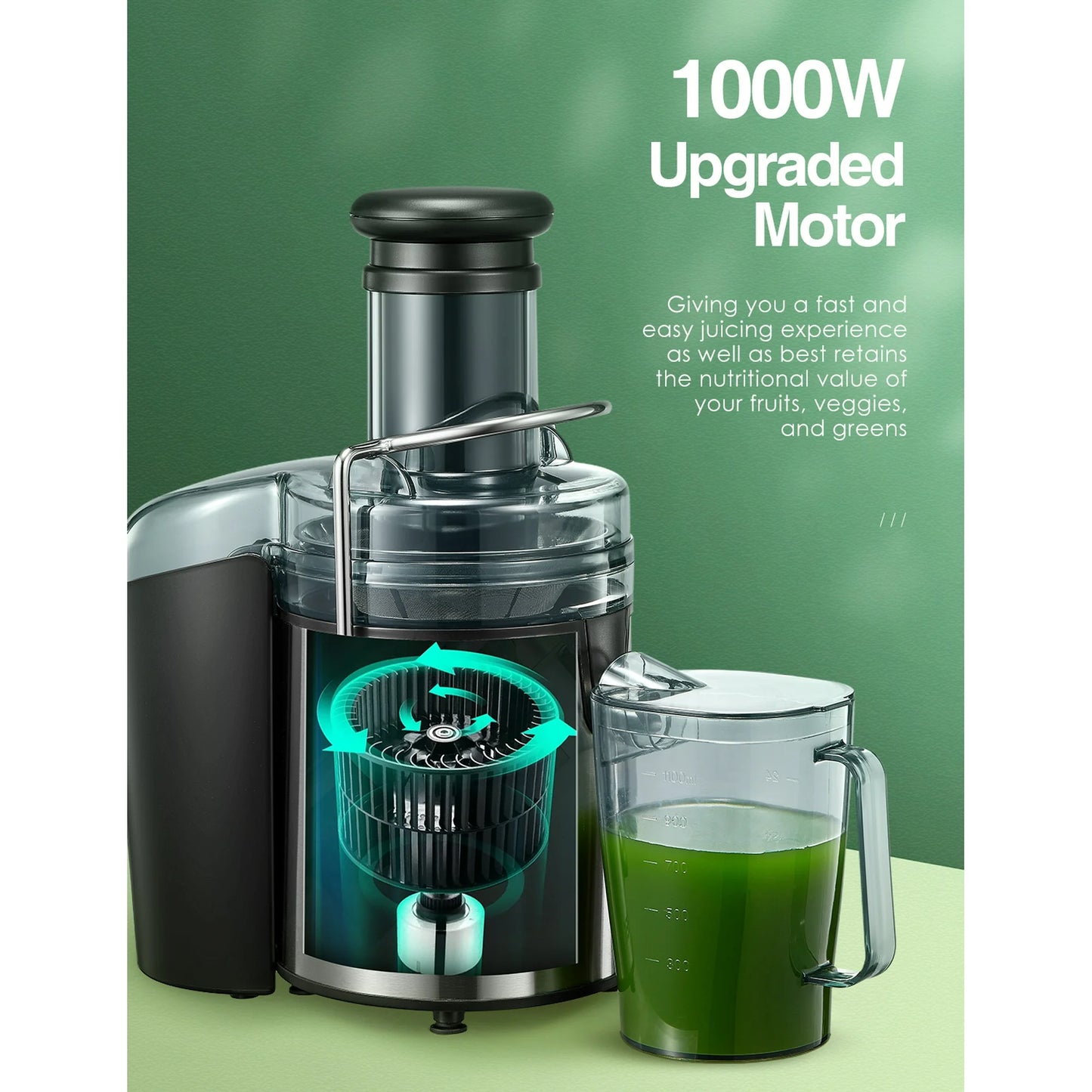 Juicer, 1000W Juicer Machine, 75MM Wide Mouth, FOHERE Dual Speed Mode, Stainless Steel, Easy Clean, Silver