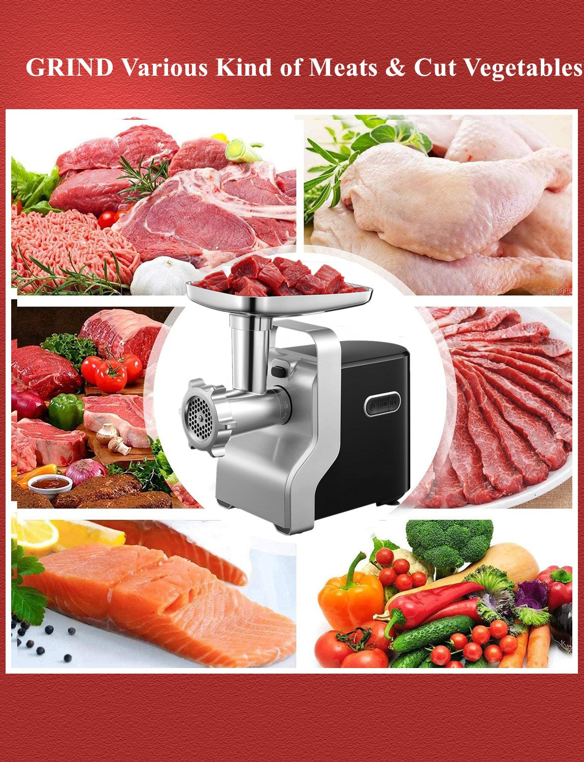 5 in 1 Meat Grinder with 3 Stainless Steel Grinding Plates