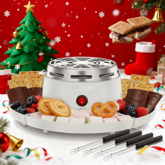 Smores Maker Tabletop Indoor with 4 Detachable Trays & 4 Roasting Forks, White