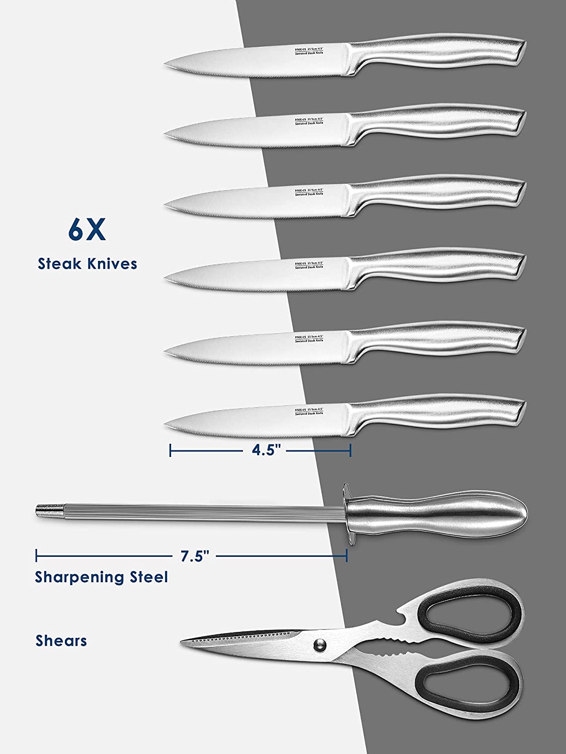 Stainless Steel Knife Set, 17 Pieces Kitchen Knife Set, Super Sharp Chef Knife Set with Acrylic Stand and Serrated Steak Knives