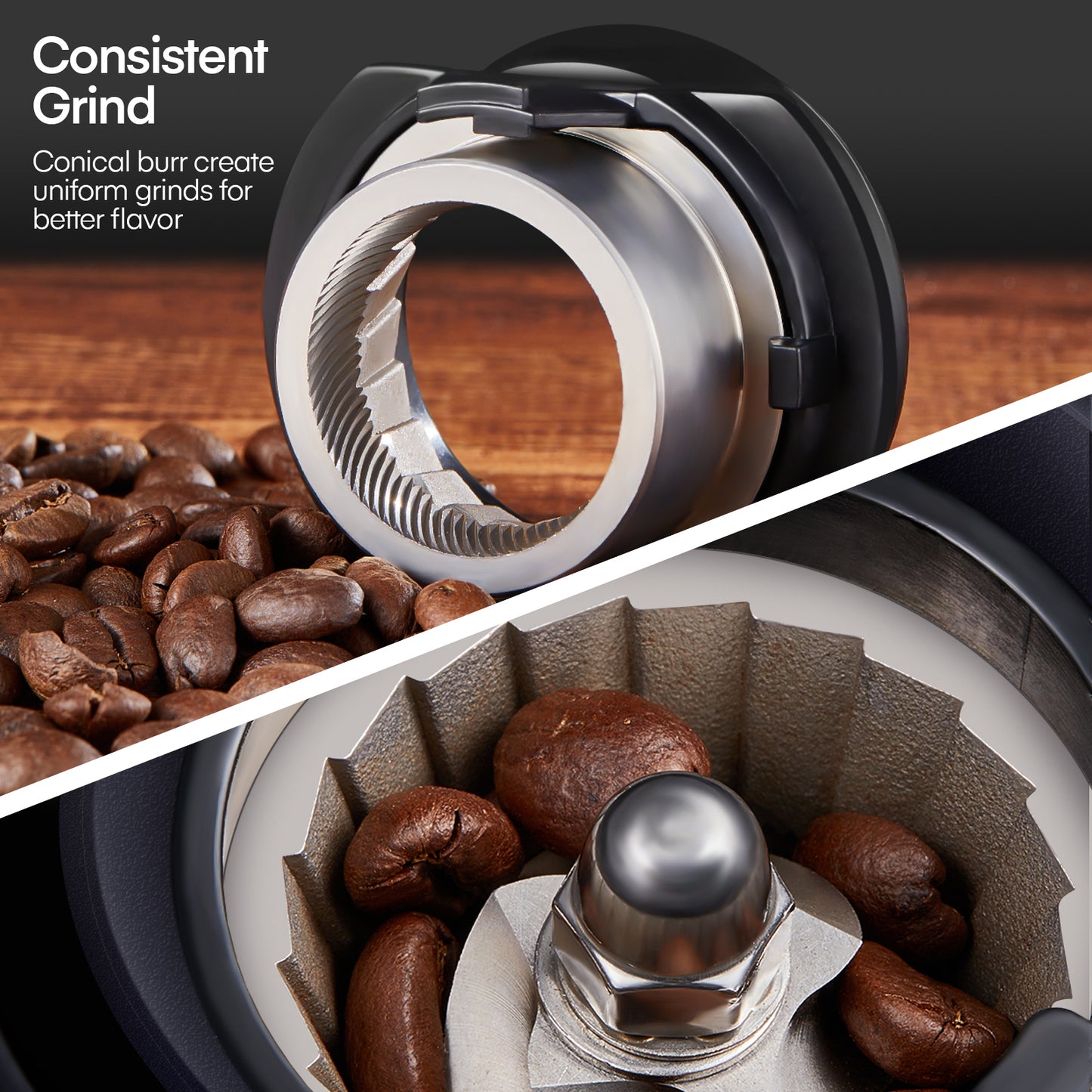 Anti-static Conical Burr Coffee Grinder with 35 Precise Grind Setting, 2-12 Cup Select Timer, for Espresso, Drip Coffee, French Press