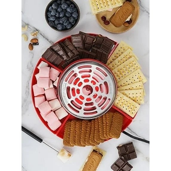 Smores Maker Tabletop Indoor with 4 Detachable Trays & 4 Roasting Forks, Red