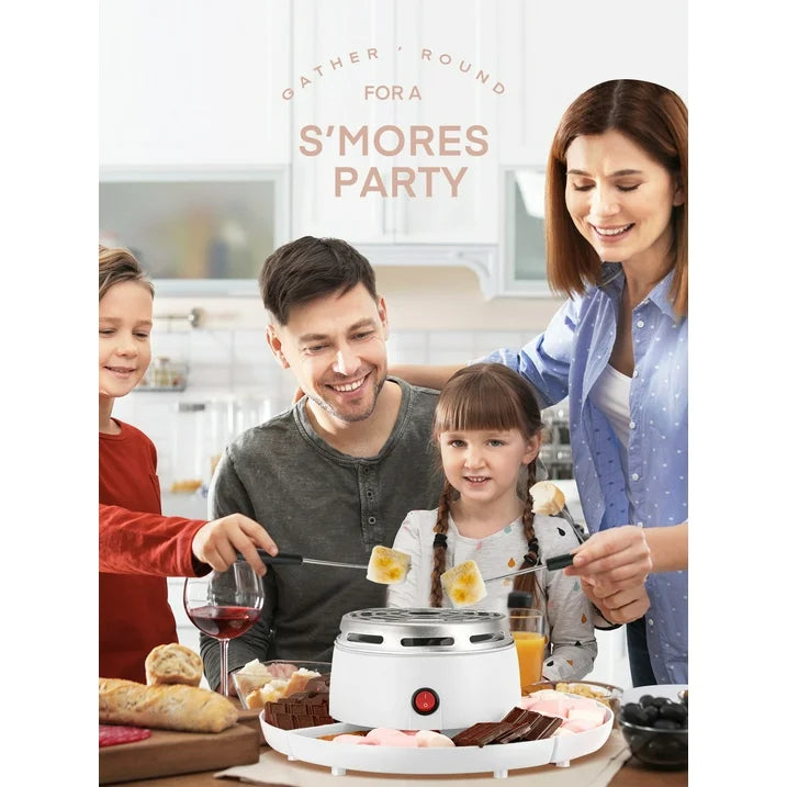 Smores Maker Tabletop Indoor with 4 Detachable Trays & 4 Roasting Forks, White