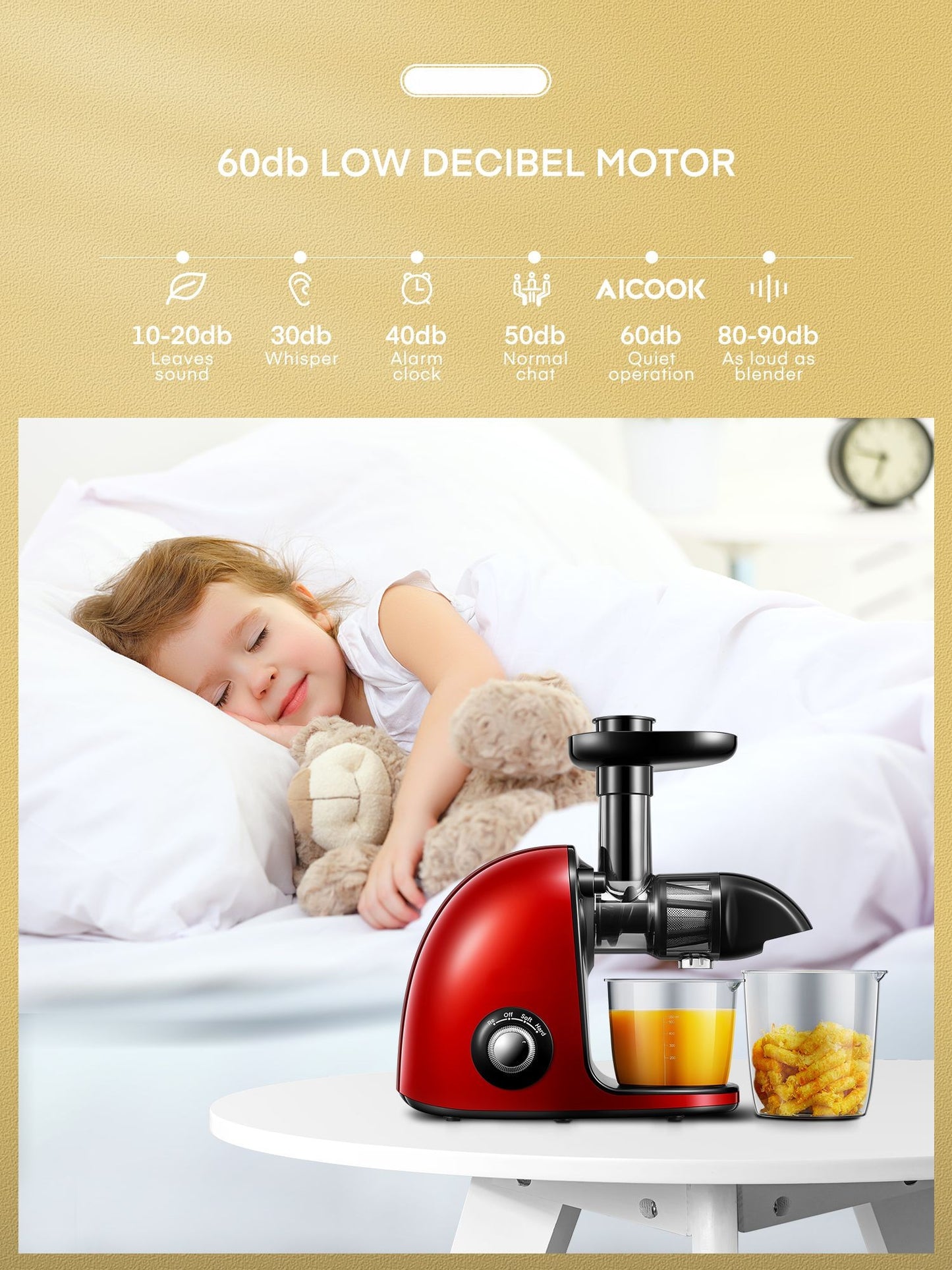 Slow Juicer Easy Clean＆High Juice Yield, Cold Press Juicer Machines with Quiet Motor, 2-Speed Modes＆Reverse Function