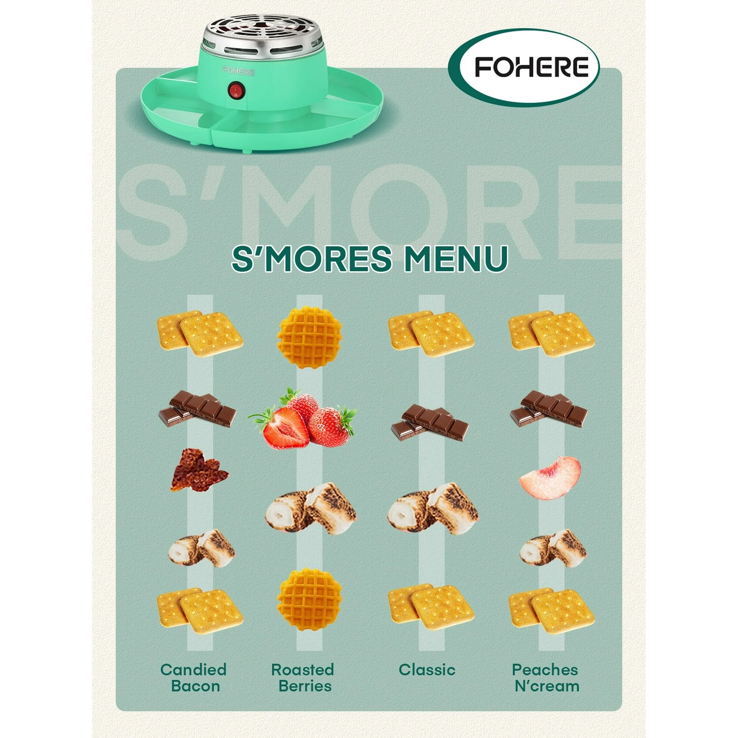 Smores Maker Tabletop Indoor with 4 Detachable Trays & 4 Roasting Forks NEW(12.2"X12.2"X4.7")