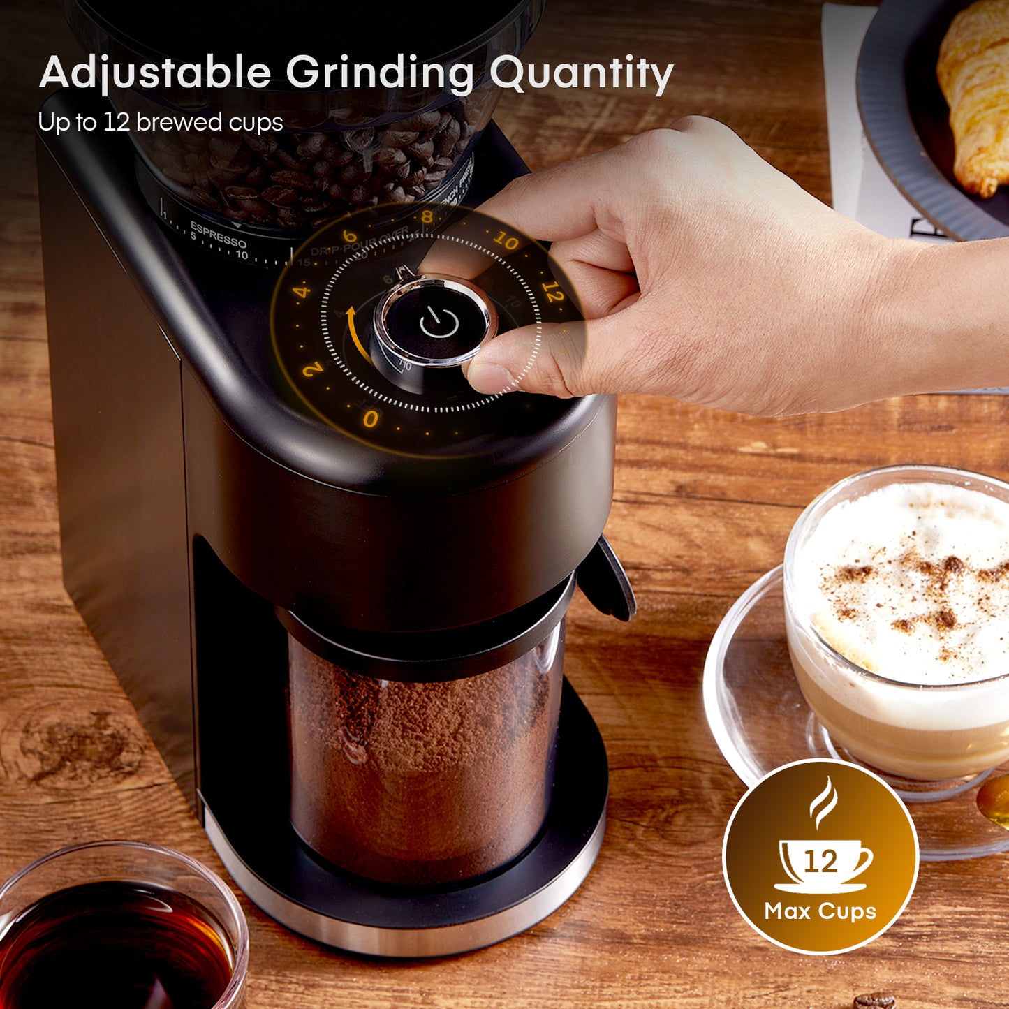 Anti-static Conical Burr Coffee Grinder with 35 Precise Grind Setting, 2-12 Cup Select Timer, for Espresso, Drip Coffee, French Press